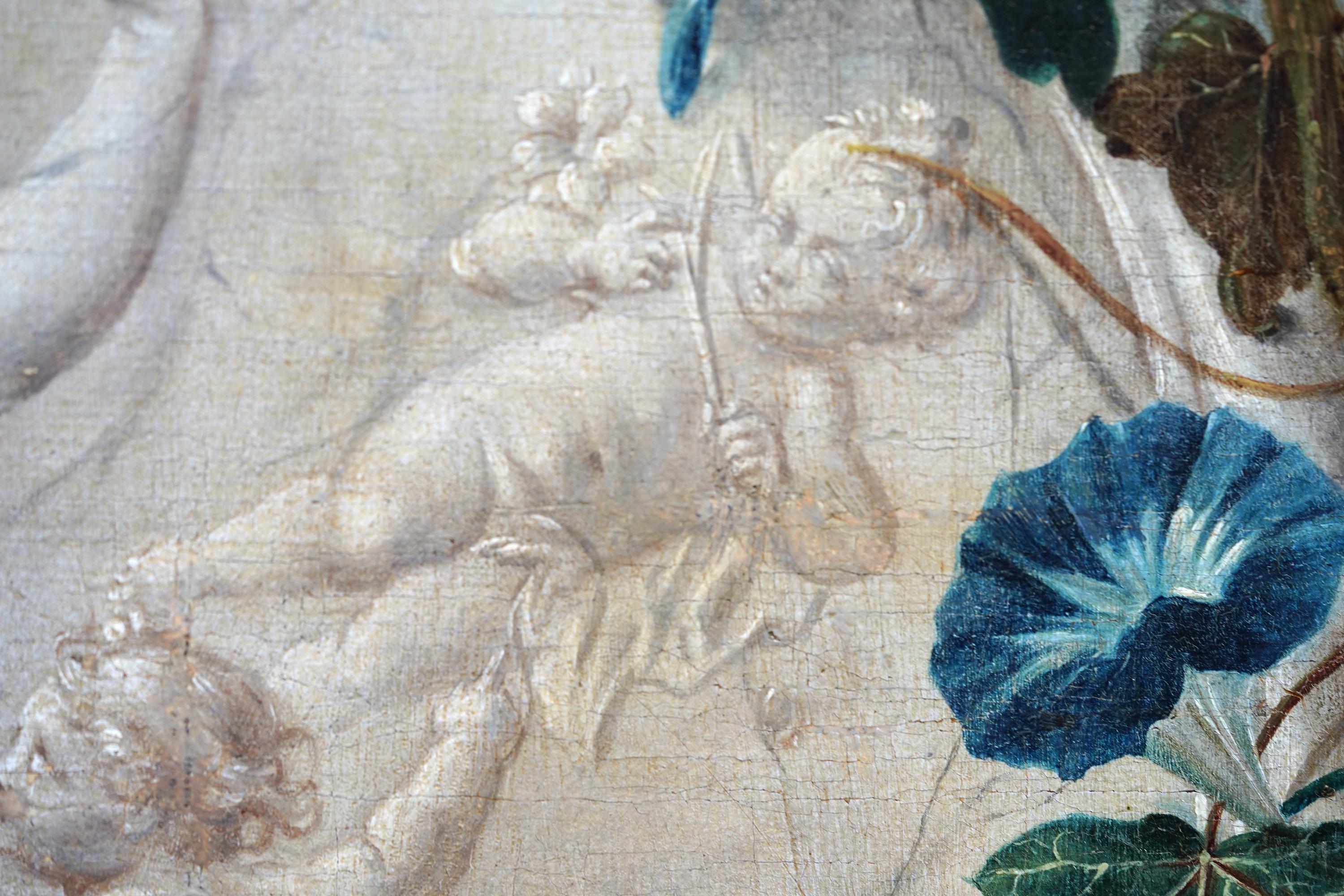 Guirnalda de frutas y flores redonda Calcografía de Putti -  Óleo floral del Viejo Maestro en venta 9