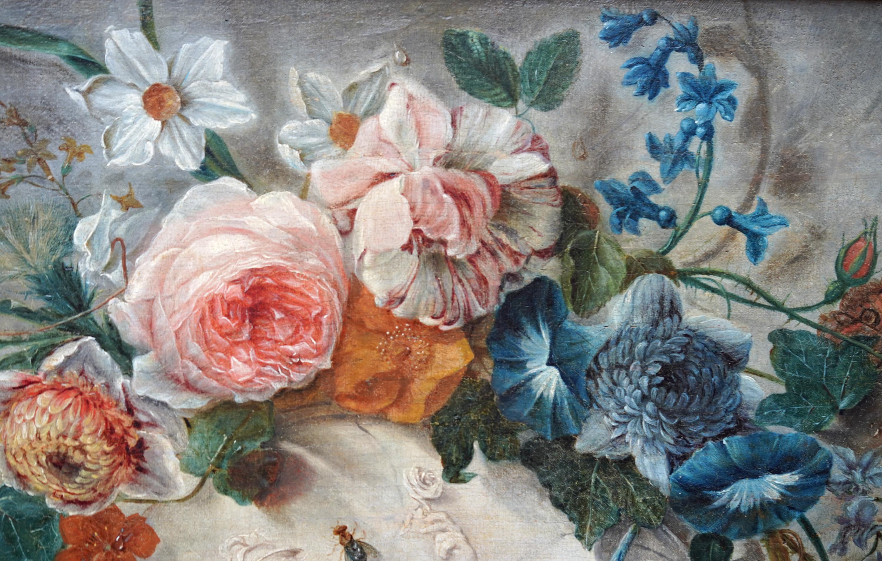 Este magnífico bodegón al óleo de un Viejo Maestro alemán se atribuye al círculo de Johann Amandus Winck y muestra también influencias de los Viejos Maestros holandeses. Pintado hacia 1780, el cuadro representa una delicada guirnalda de frutas y