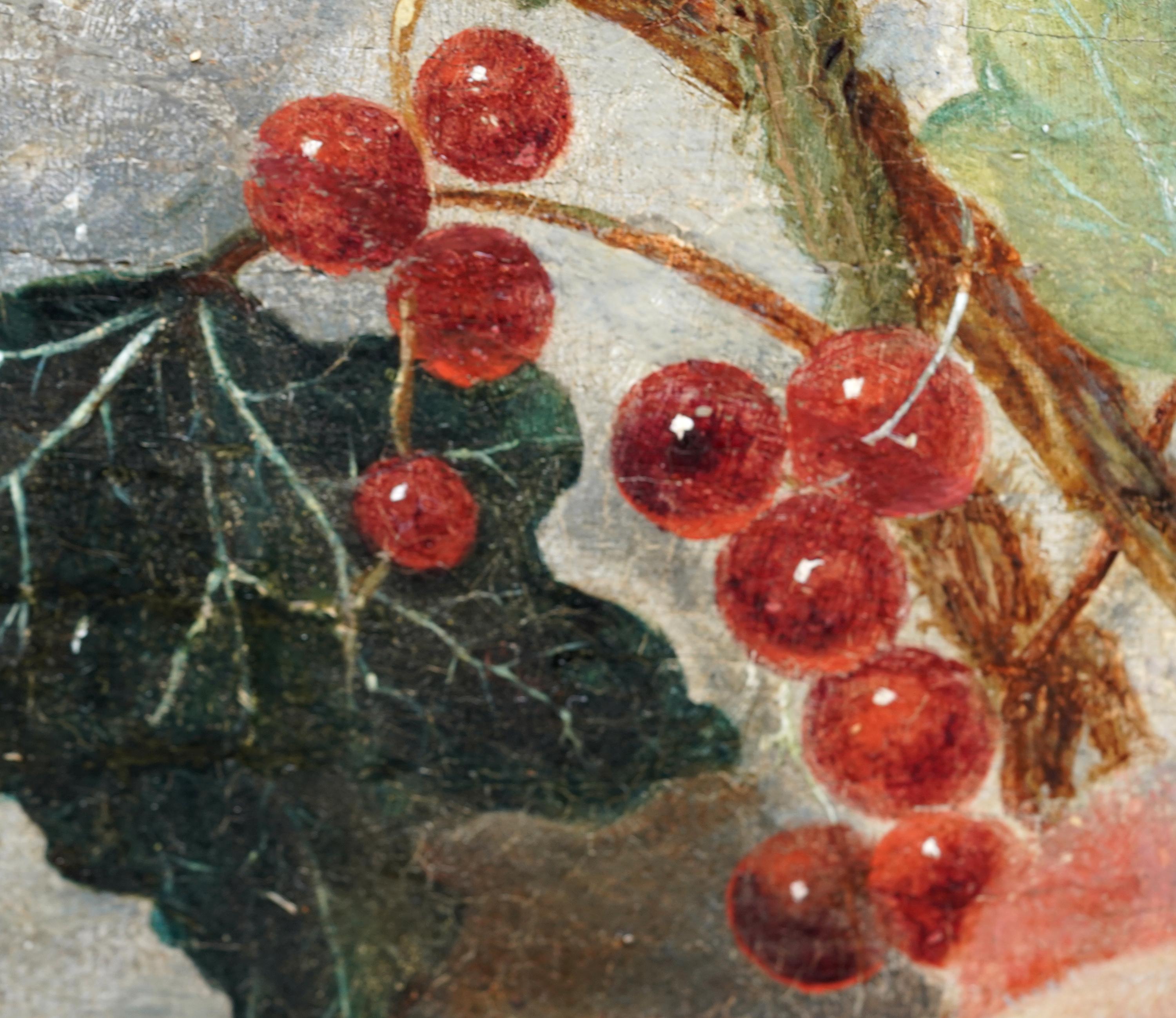 Guirnalda de frutas y flores redonda Calcografía de Putti -  Óleo floral del Viejo Maestro en venta 2