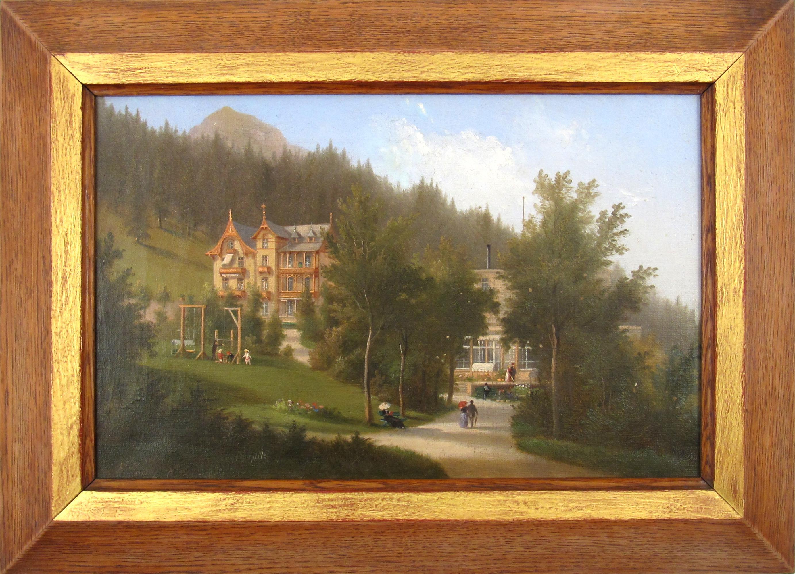 Figurative Painting Johann Andreas Ferdinand Sommer - Ferdinand Sommer - 1874 Villa Germany Kurhaus Davos, Suisse - peinture à l'huile