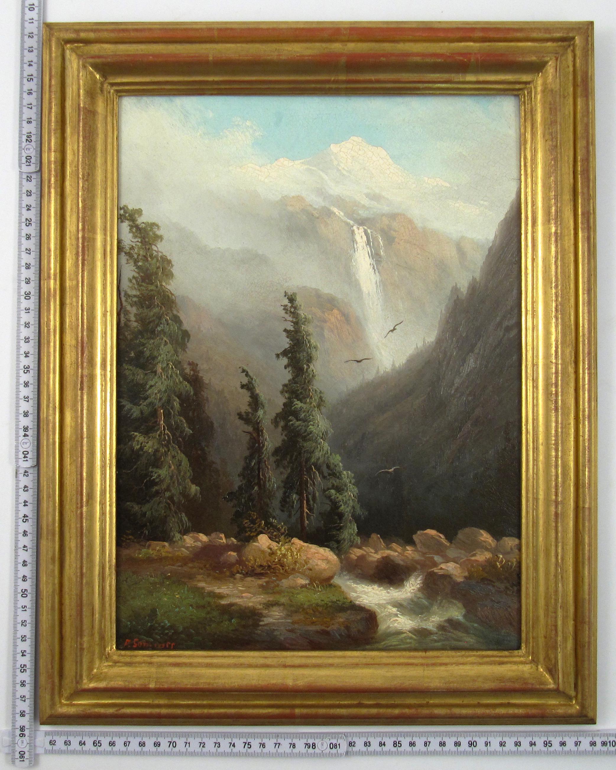 Ferdinand Sommer (1822-1901) Lauterbachbrunnental 1880 Swiss Alpine Oil Painting For Sale 5
