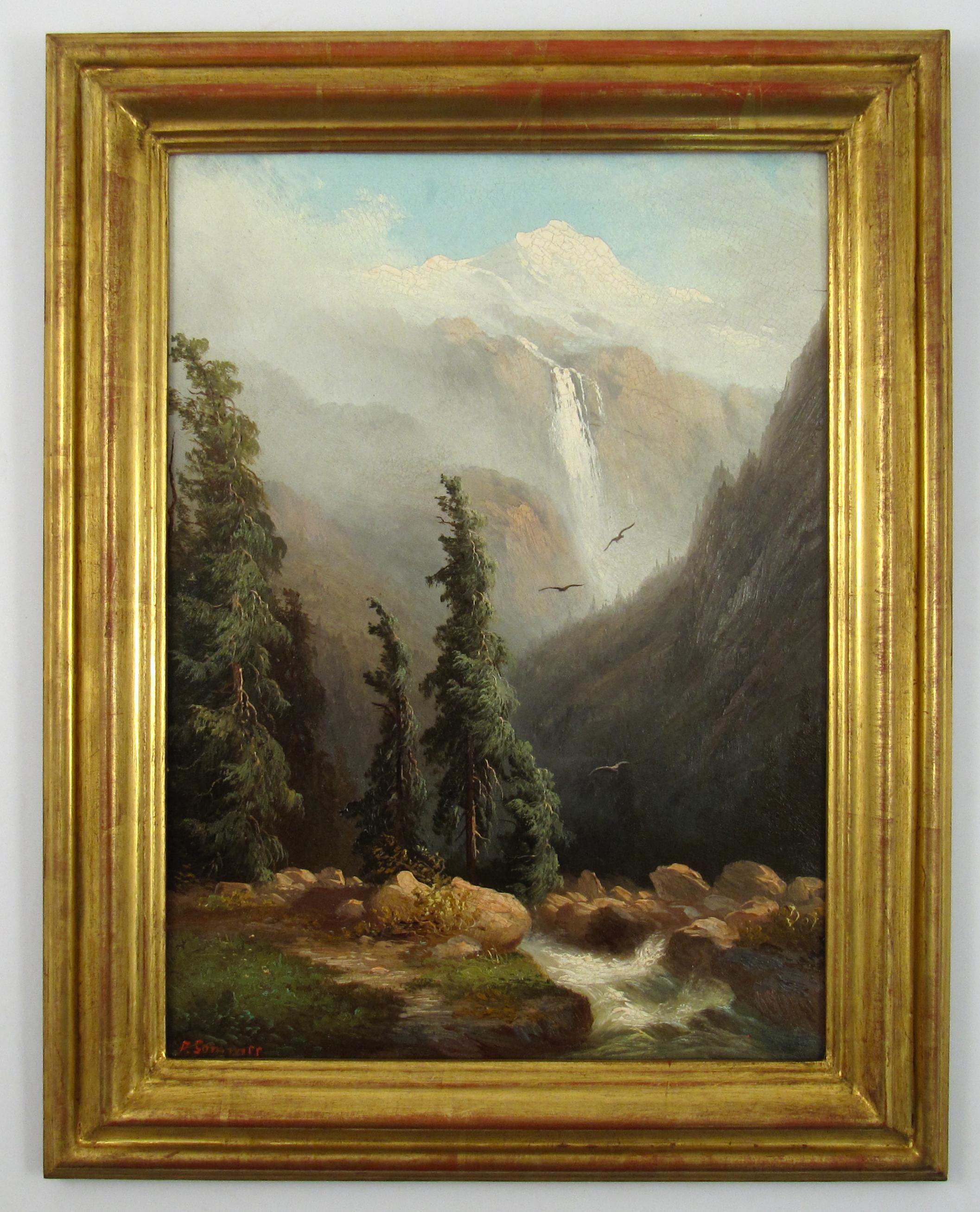 Ferdinand Sommer (1822-1901) Lauterbachbrunnental 1880 Pittura a olio alpina svizzera - Painting di Johann Andreas Ferdinand Sommer