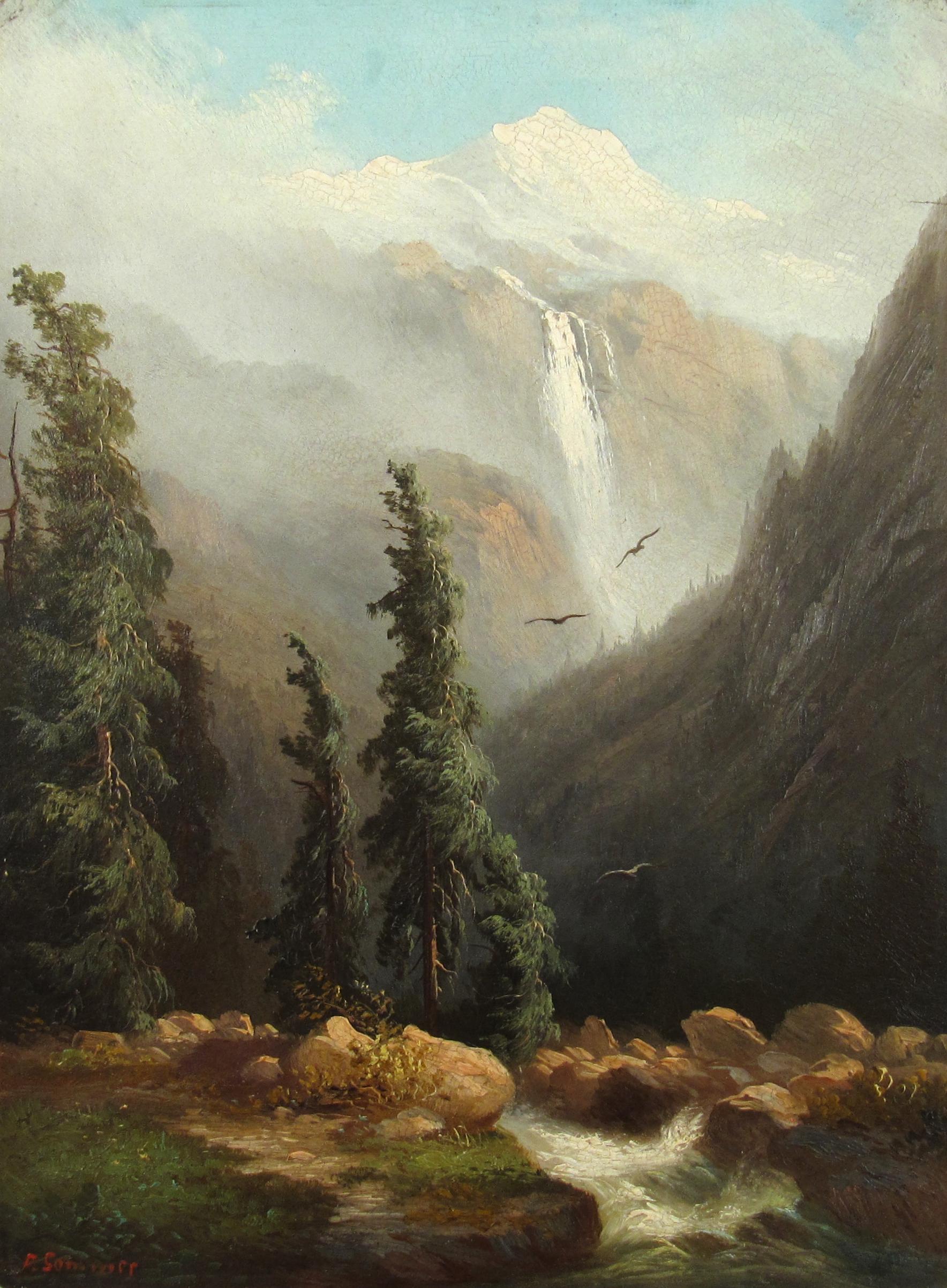 Ferdinand Sommer (1822-1901) Lauterbachbrunnental 1880 Swiss Alpine Oil Painting For Sale 1