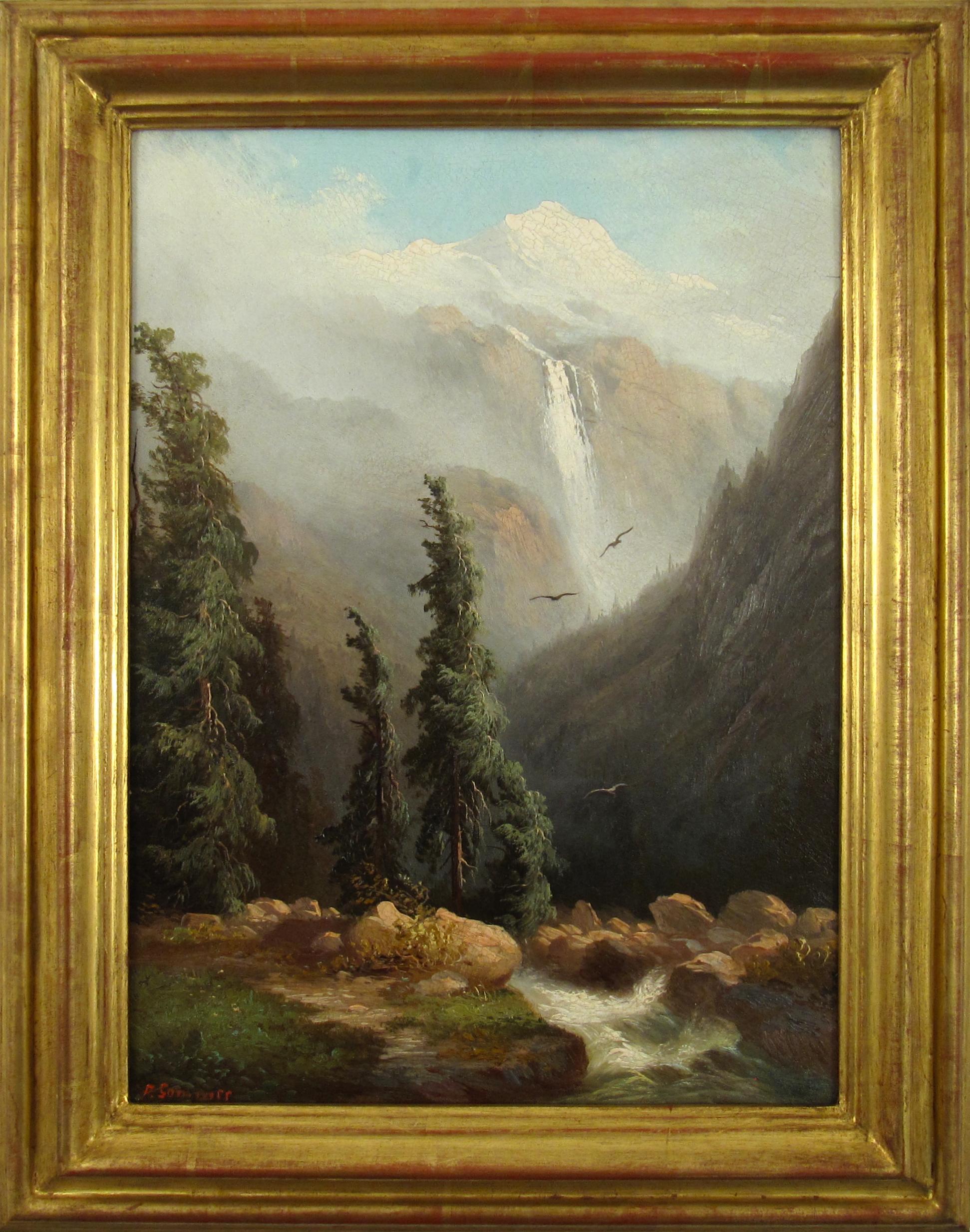 Ferdinand Sommer (1822-1901) Lauterbachbrunnental 1880 peinture à l'huile alpine suisse