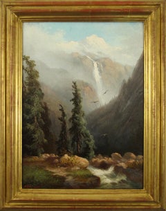 Antique Ferdinand Sommer (1822-1901) Lauterbachbrunnental 1880 Swiss Alpine Oil Painting