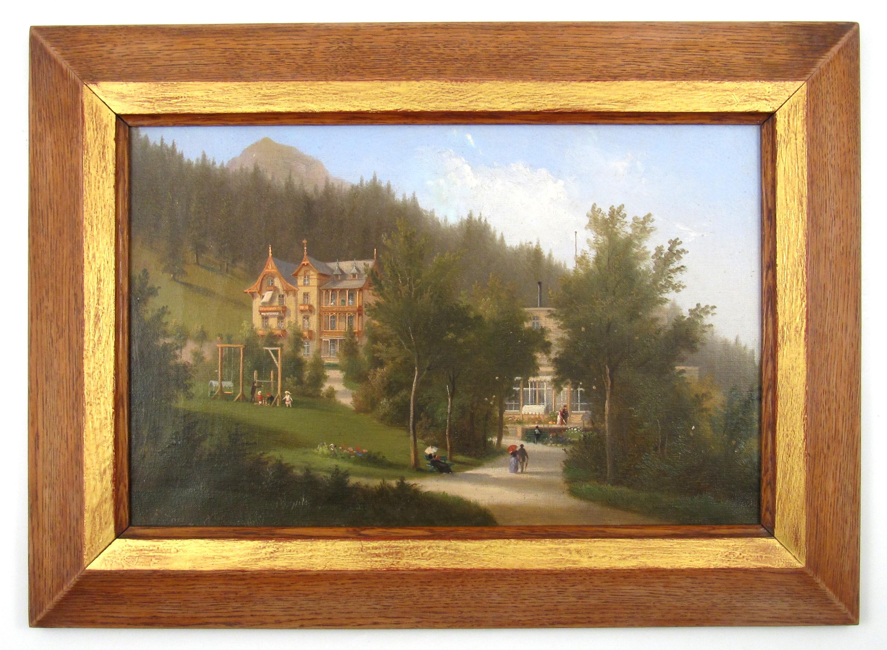 Ferdinand Sommer - 1874 Villa Germany Kurhaus Davos, Suisse - peinture à l'huile - Painting de Johann Andreas Ferdinand Sommer