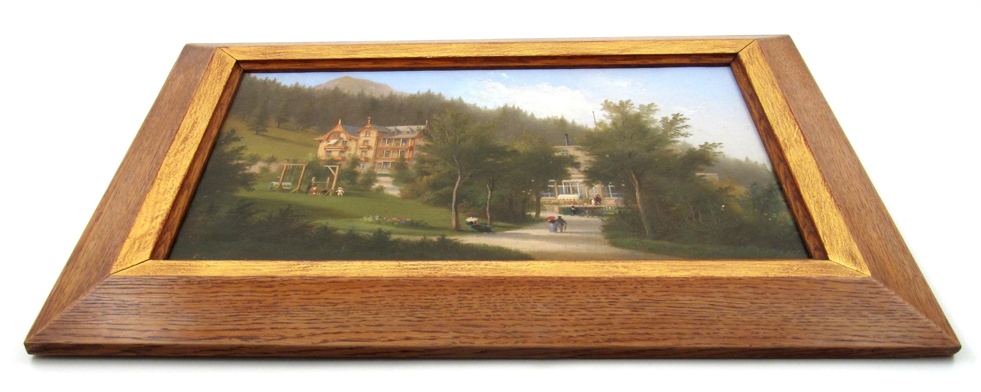 
Ferdinand Sommer
(Allemand, * 28.5.1822 Cobourg, † 26.7.1901 Lucerne)

Le Kurhaus Villa Germania à Davos, Suisse, en 1874

• Huile sur toile, environ 31 x 48 cm
• Cadre en chêne tardif, environ 45 x 62 cm
• Signé en bas à gauche

Une belle peinture