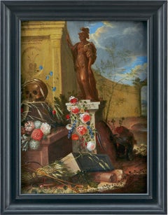 Natura morta Vanitas con statua di Pallas Atena