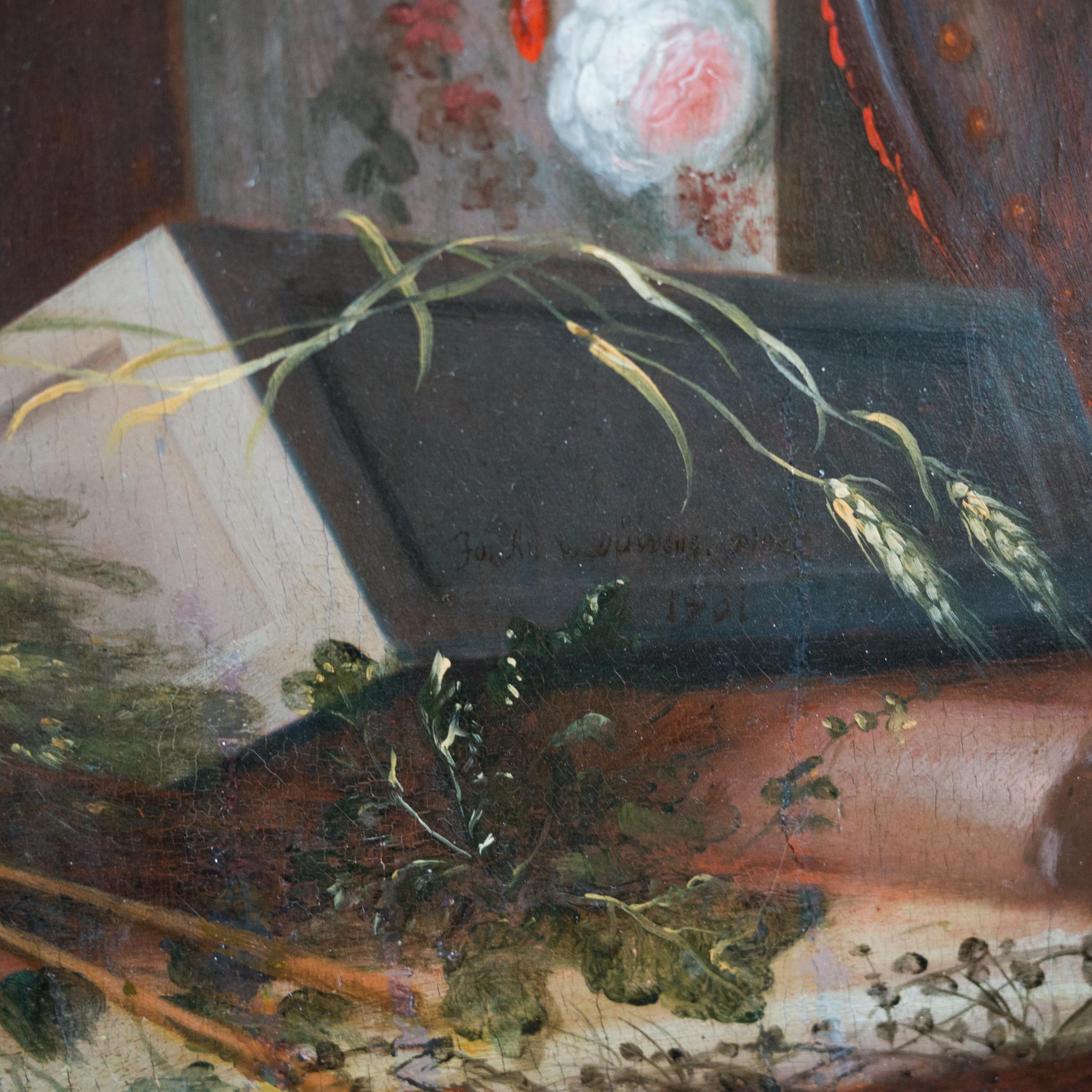 Vanitas con Palas Atenea, trigo y flores, 1701 en venta 3