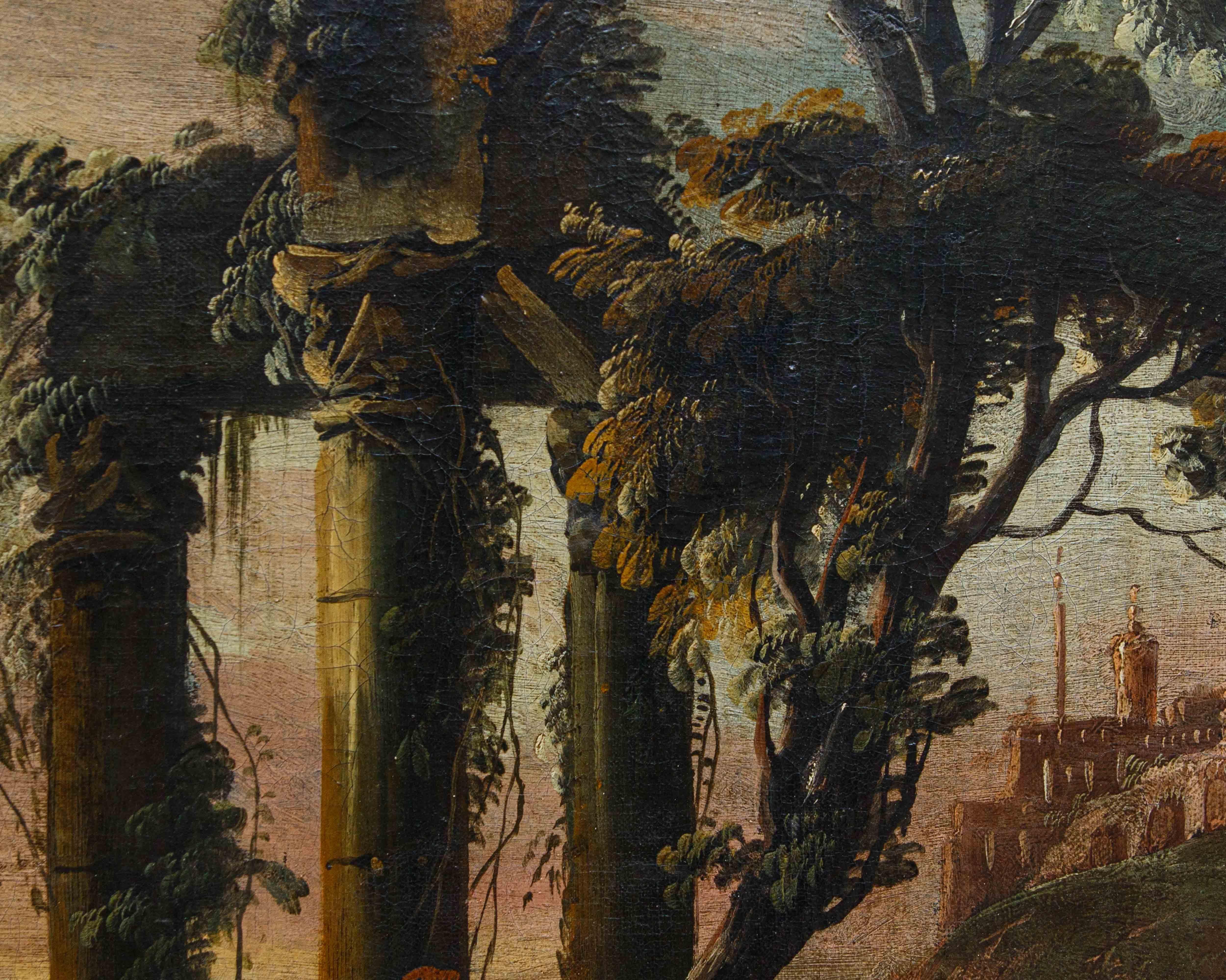 Cerchia di Johann Anton Eismann tela con paesaggio con rovine e figure in vendita 9