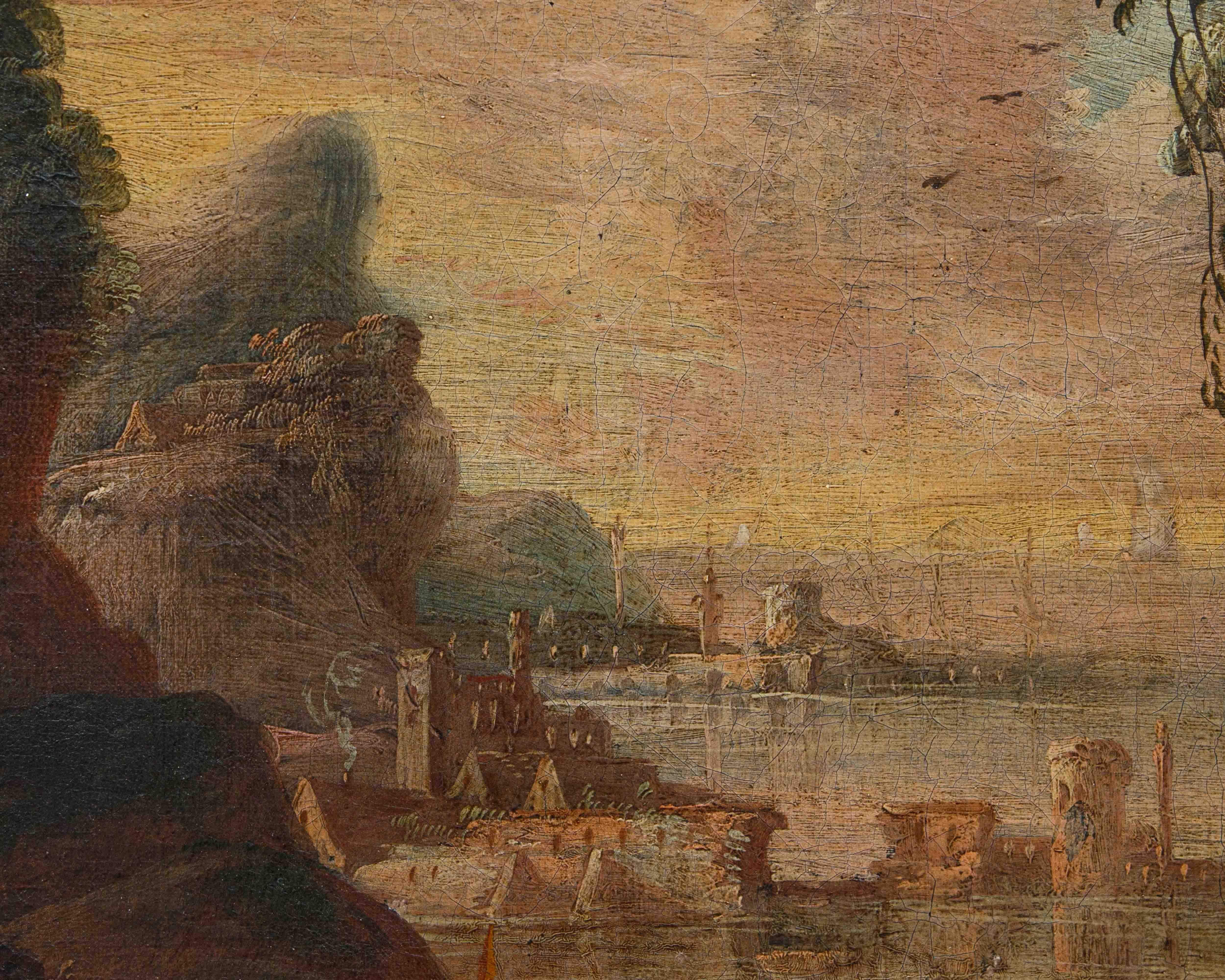 Cerchia di Johann Anton Eismann tela con paesaggio con rovine e figure in vendita 12