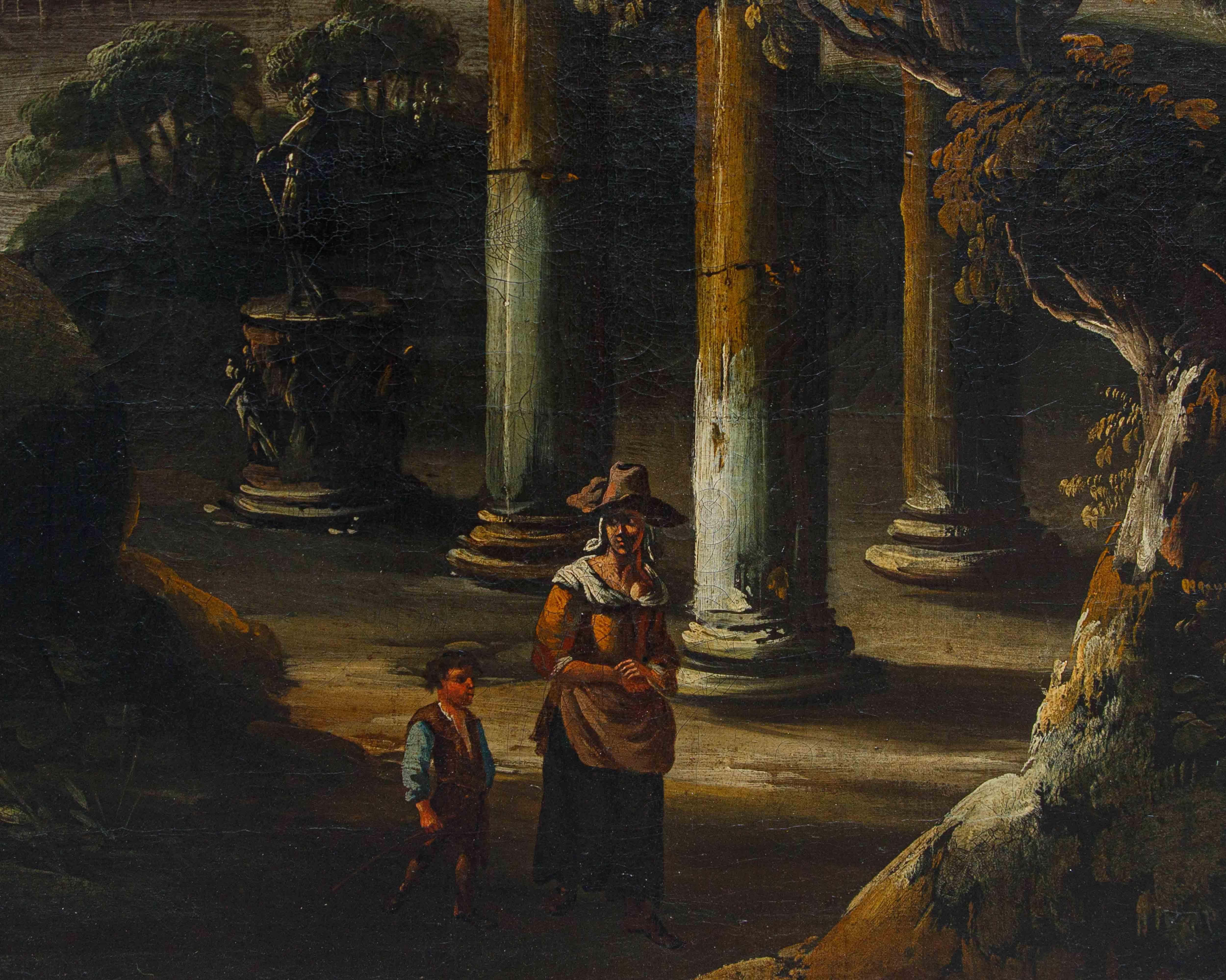 Cerchia di Johann Anton Eismann tela con paesaggio con rovine e figure in vendita 3