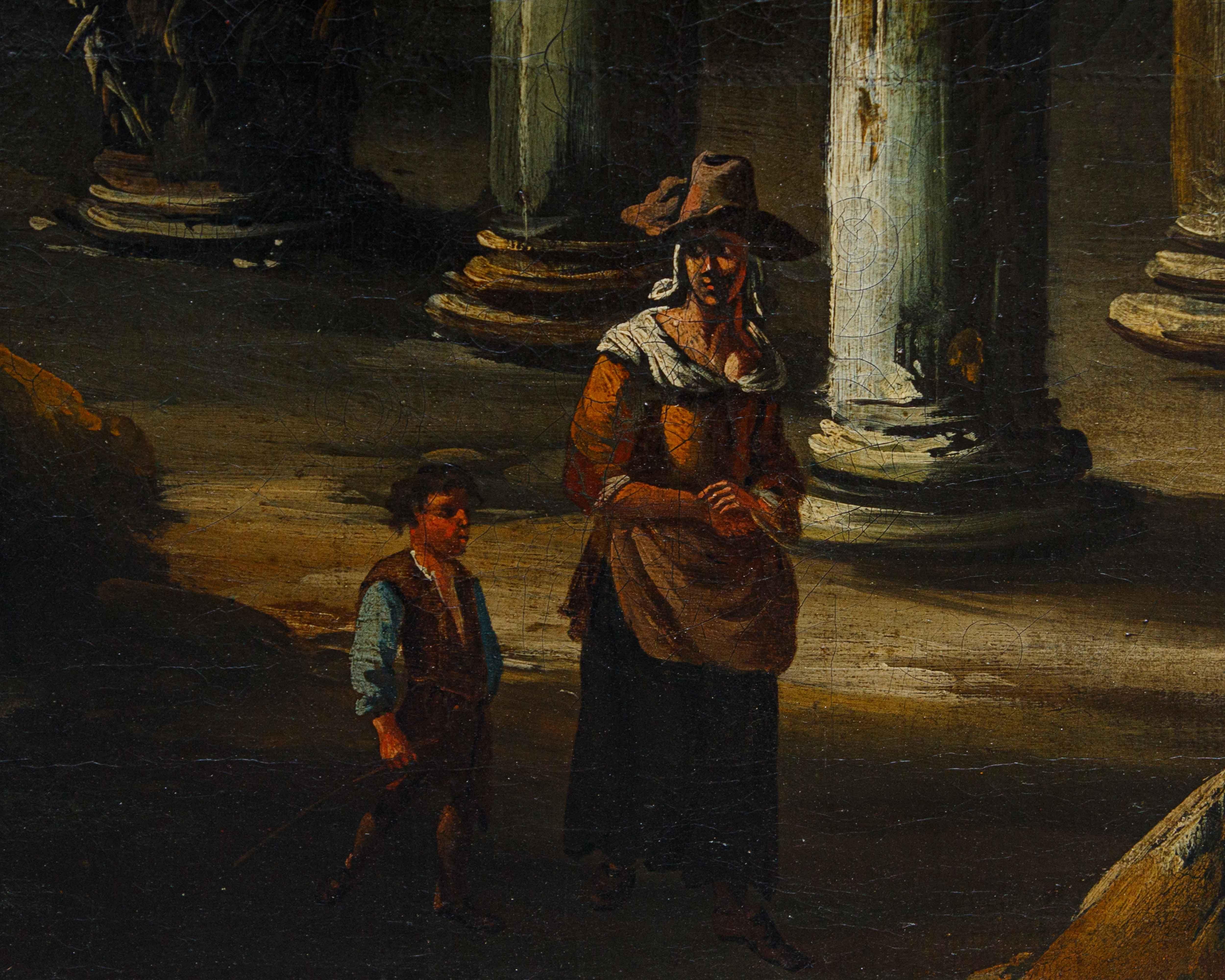 Cerchia di Johann Anton Eismann tela con paesaggio con rovine e figure in vendita 4
