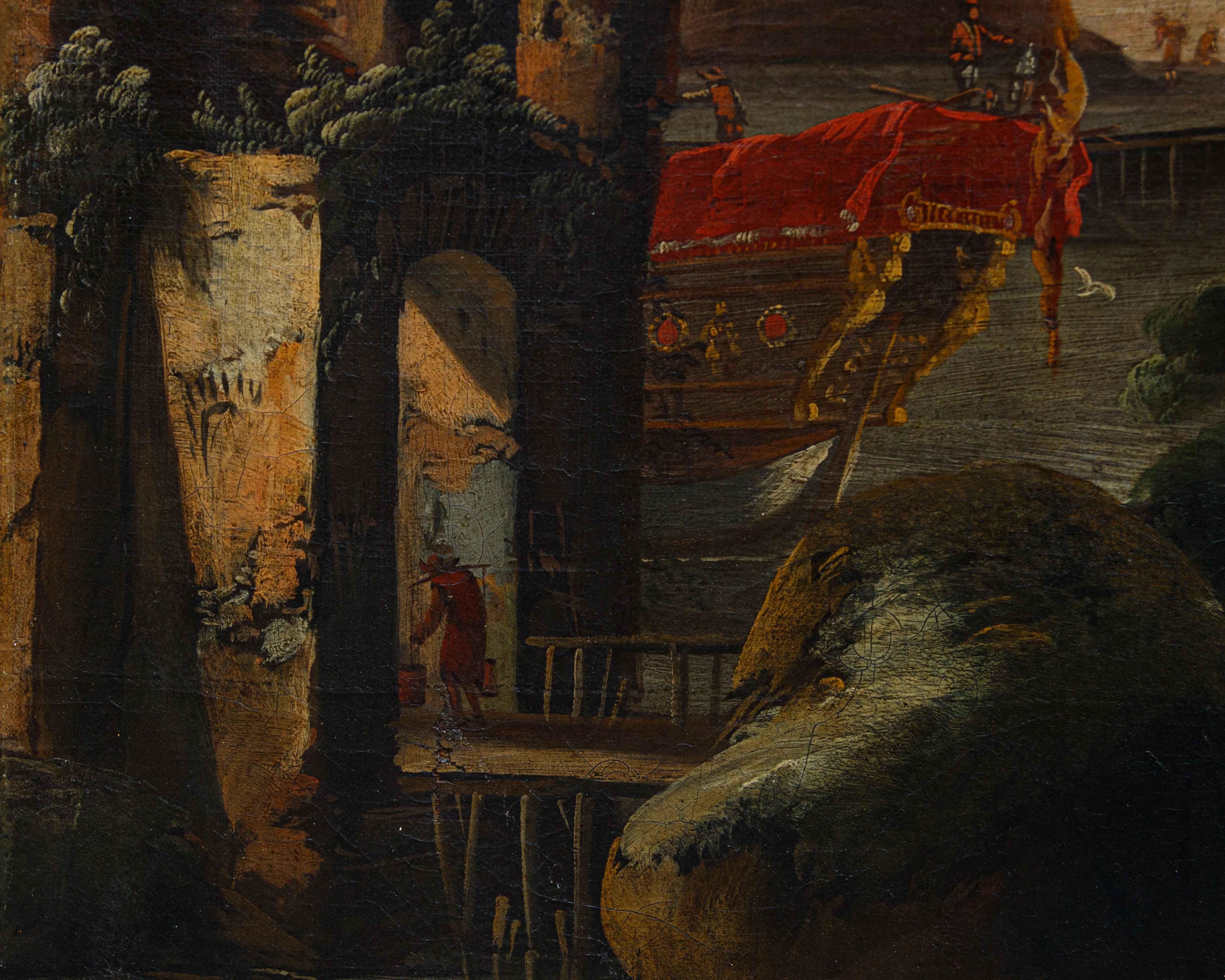 Cerchia di Johann Anton Eismann tela con paesaggio con rovine e figure in vendita 5