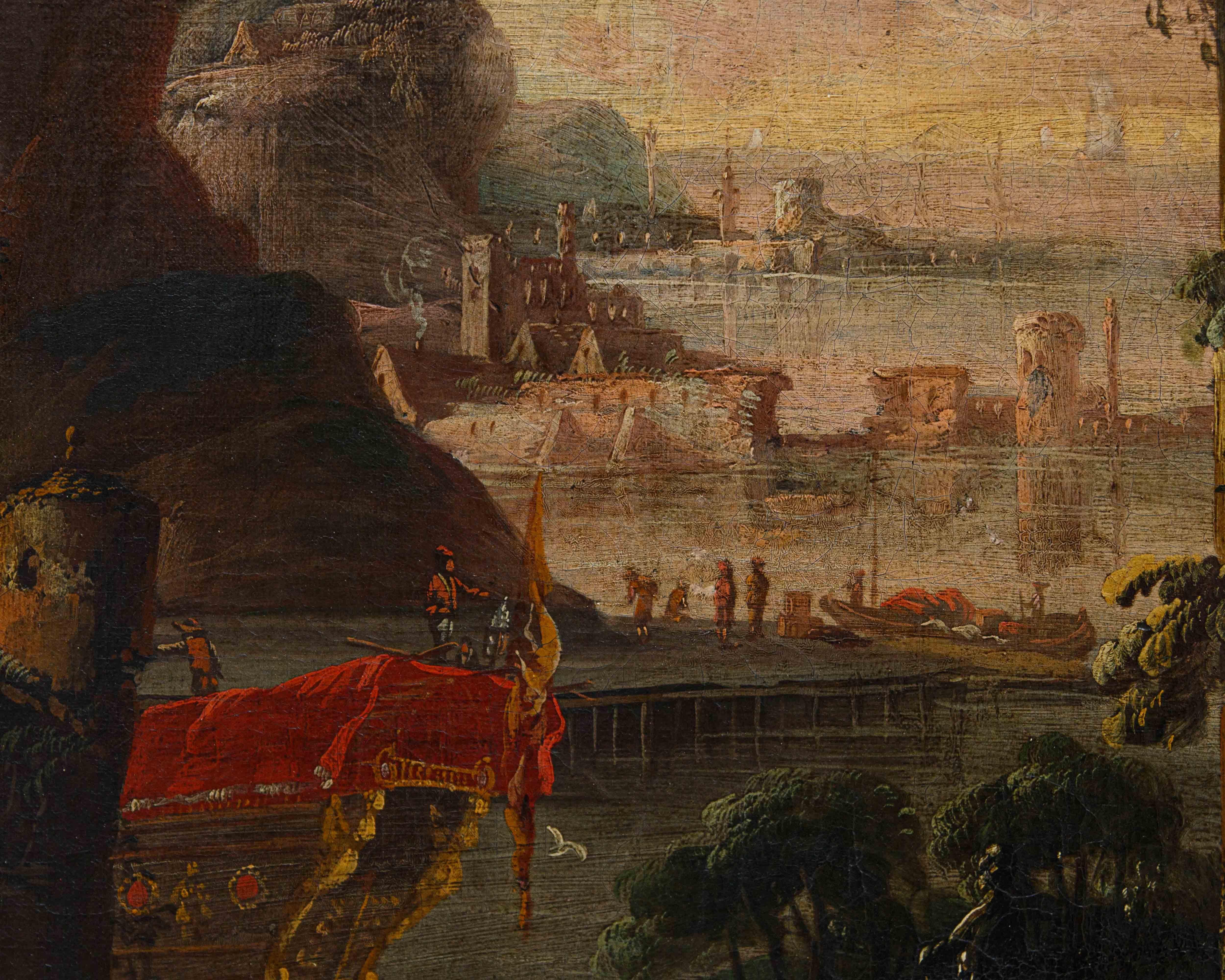 Cerchia di Johann Anton Eismann tela con paesaggio con rovine e figure in vendita 6