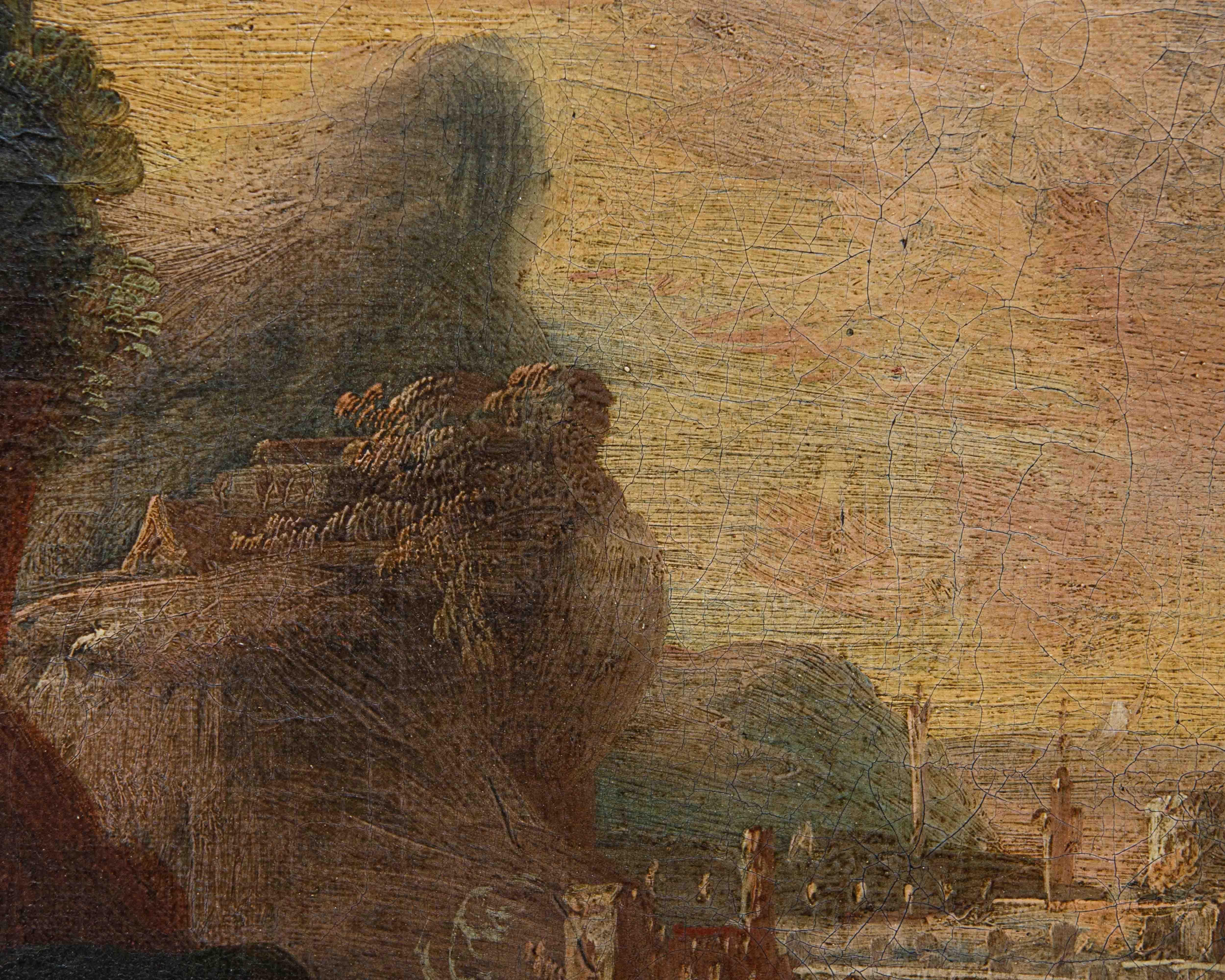 Cerchia di Johann Anton Eismann tela con paesaggio con rovine e figure in vendita 8