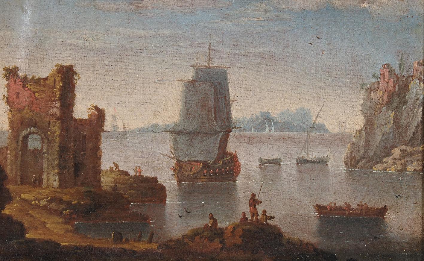 A olio Johann Anton Eismann (attr.), Coppia di Marine, dipinti ad olio su tela in vendita