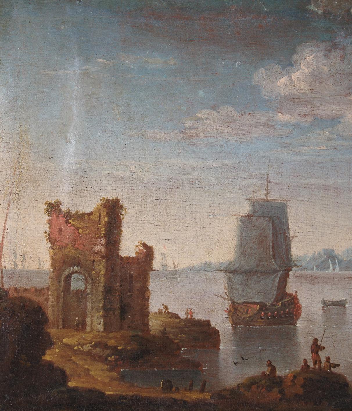 Johann Anton Eismann (attr.), Coppia di Marine, dipinti ad olio su tela In condizioni buone in vendita a Spinea, Veneto