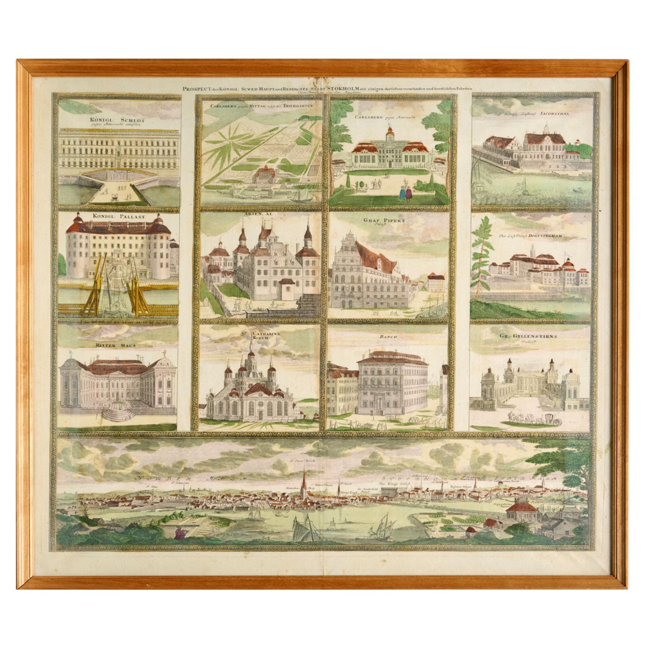 Johann Baptist Homann Hand-Colored Engraving of Stockholm City and Port 1730