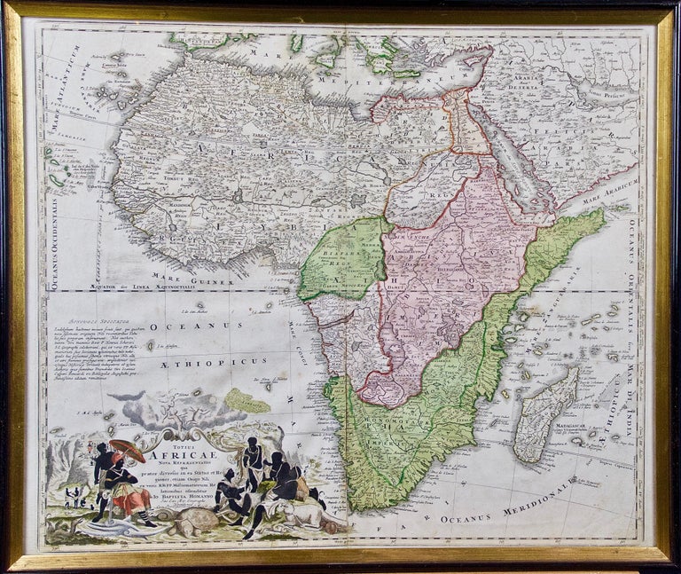 Johann Baptist Homann Landscape Print - 18th Century Hand Colored Homann Africa Map "Totius Africae Nova Representatio"