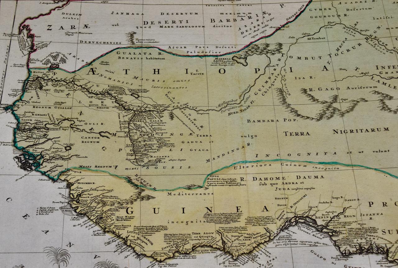 Handkolorierte Homann-Karte von Westafrika aus dem 18. Jahrhundert mit dem Titel „Guinea Propria“ (Grau), Landscape Print, von Johann Baptist Homann