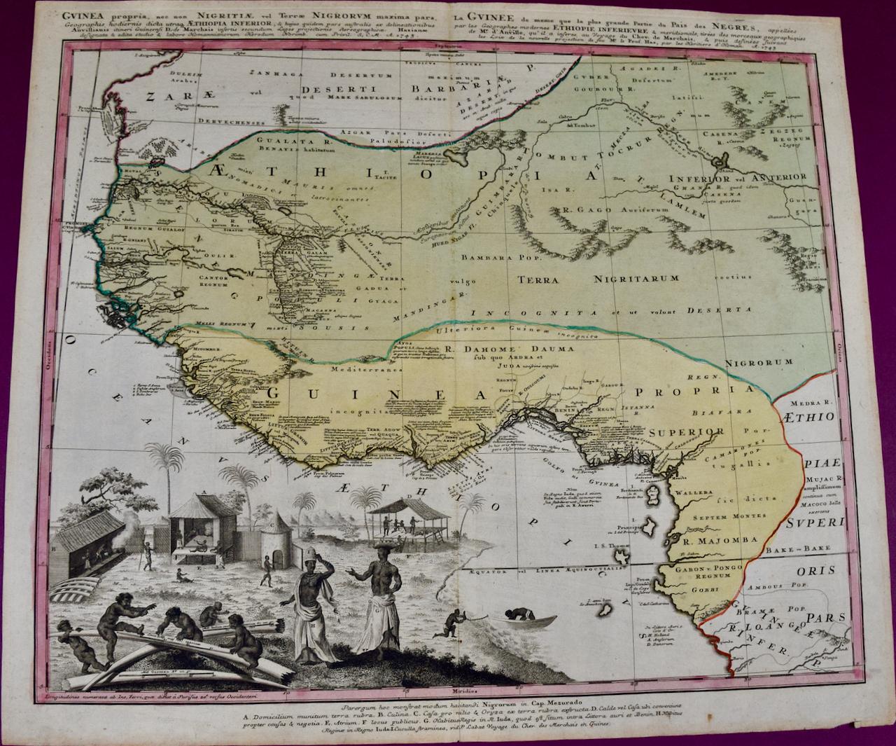 West Africa: 18th Century Hand-colored Homann Map Entitled "Guinea Propria"