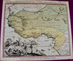 Carte Homann d'Afrique de l'Ouest du 18e siècle, colorée à la main, intitulée "Guinea Propria".