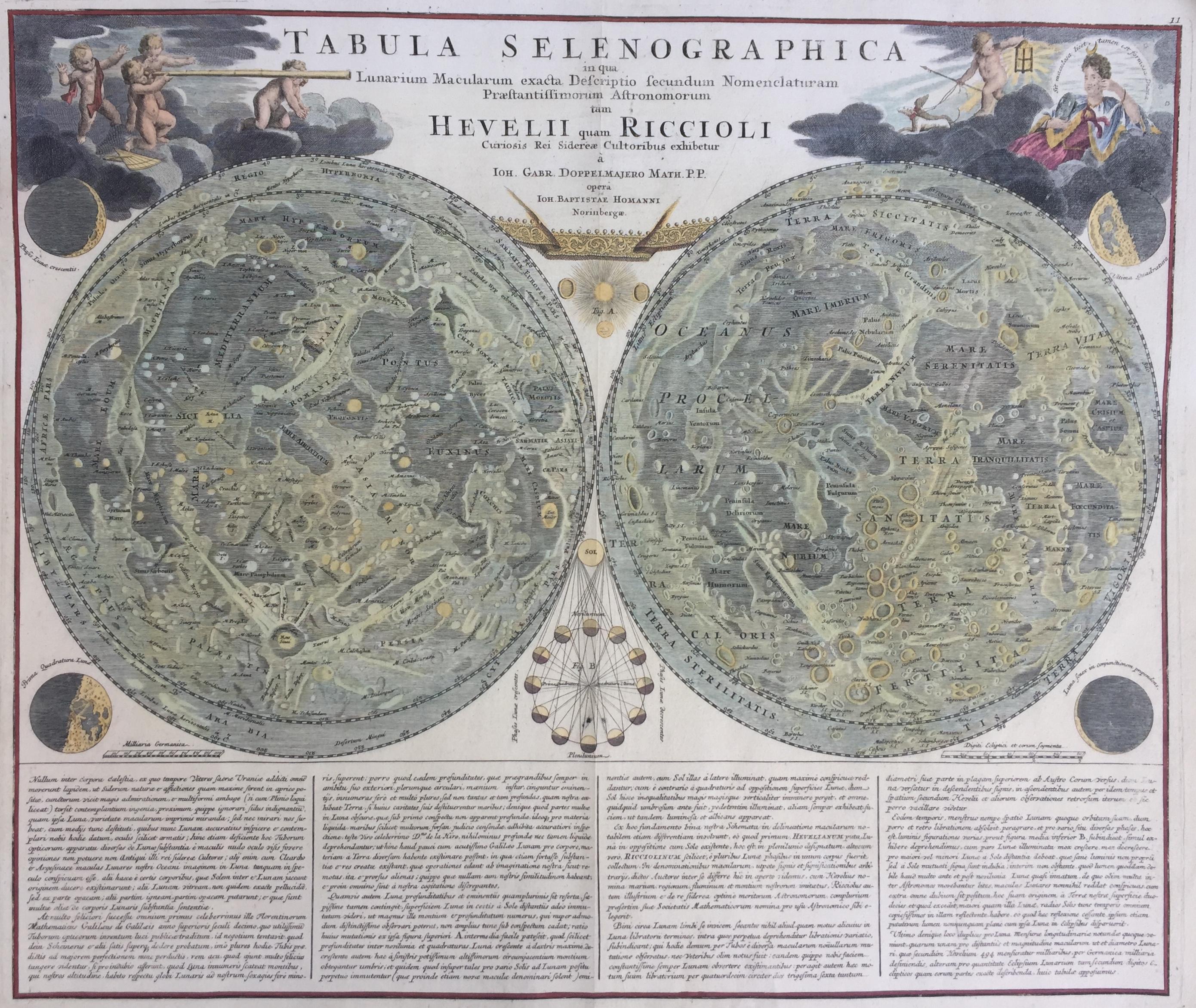 Johann Baptist Homann Landscape Print - EARLY MAP OF THE MOON - Foundation map