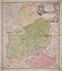 Hand Colored 18th C. Homann Map of Bavaria & Portions of Austria and Switzerland
