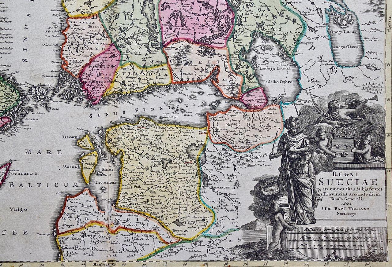 Suecia y partes adyacentes de Escandinavia: Mapa Homann del siglo XVIII coloreado a mano - Print de Johann Baptist Homann