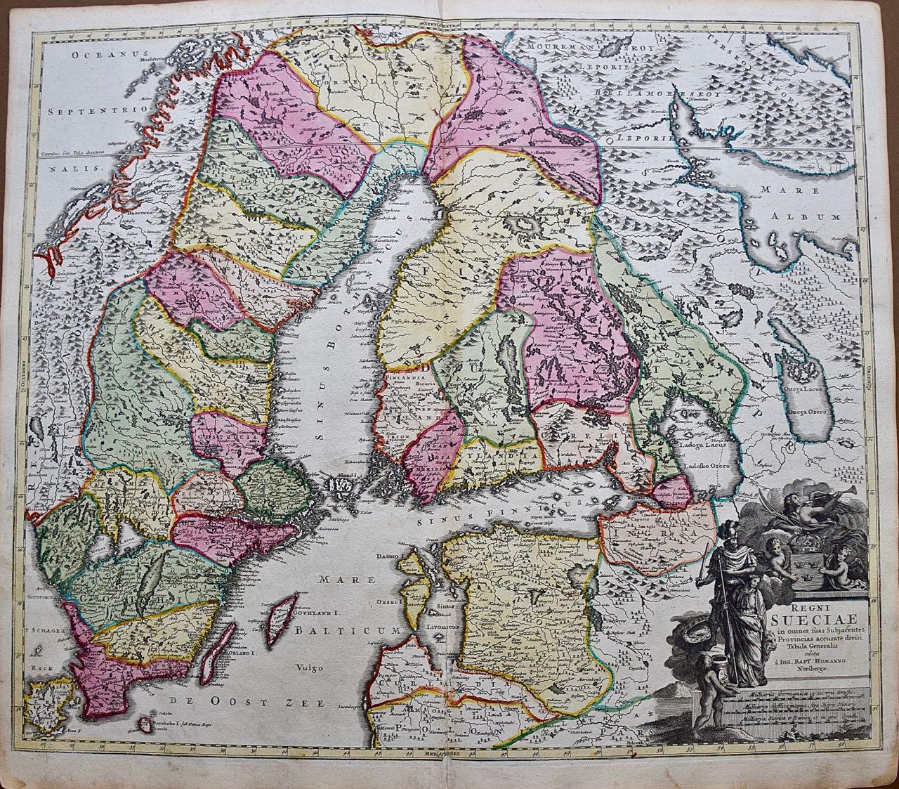 Hand-colored 18th C. Homann Map of Sweden and Adjacent Portions of Scandinavia 