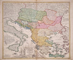 Danube River, Italy, Greece and Croatia: A Hand-colored 18th C. Homann Map 