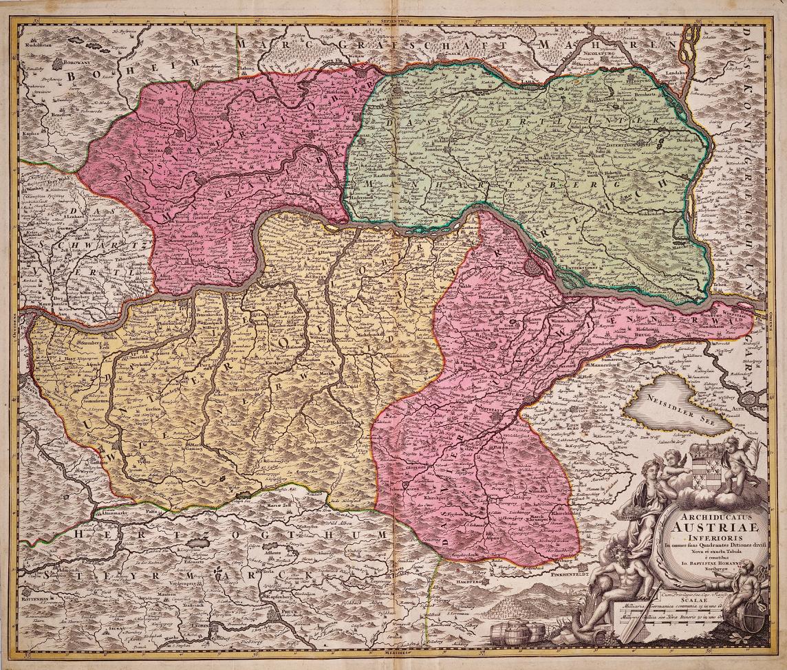 Hand Colored 18th Century Homann Map of Austria Including Vienna & the Danube