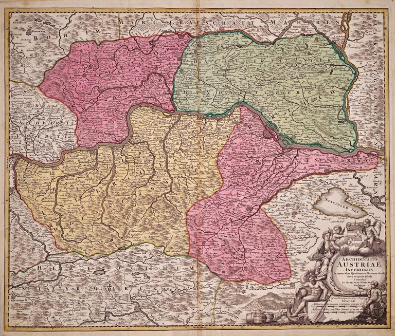 Johann Baptist Homann Landscape Print - Hand Colored 18th Century Homann Map of Austria Including Vienna & the Danube