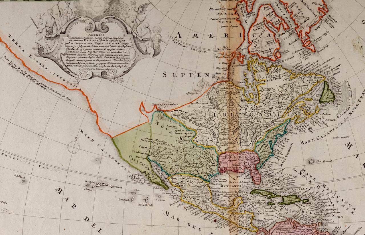 L'Amérique du Nord et du Sud : Une carte du 18ème siècle coloriée à la main par Johann Homann - Print de Johann Baptist Homann