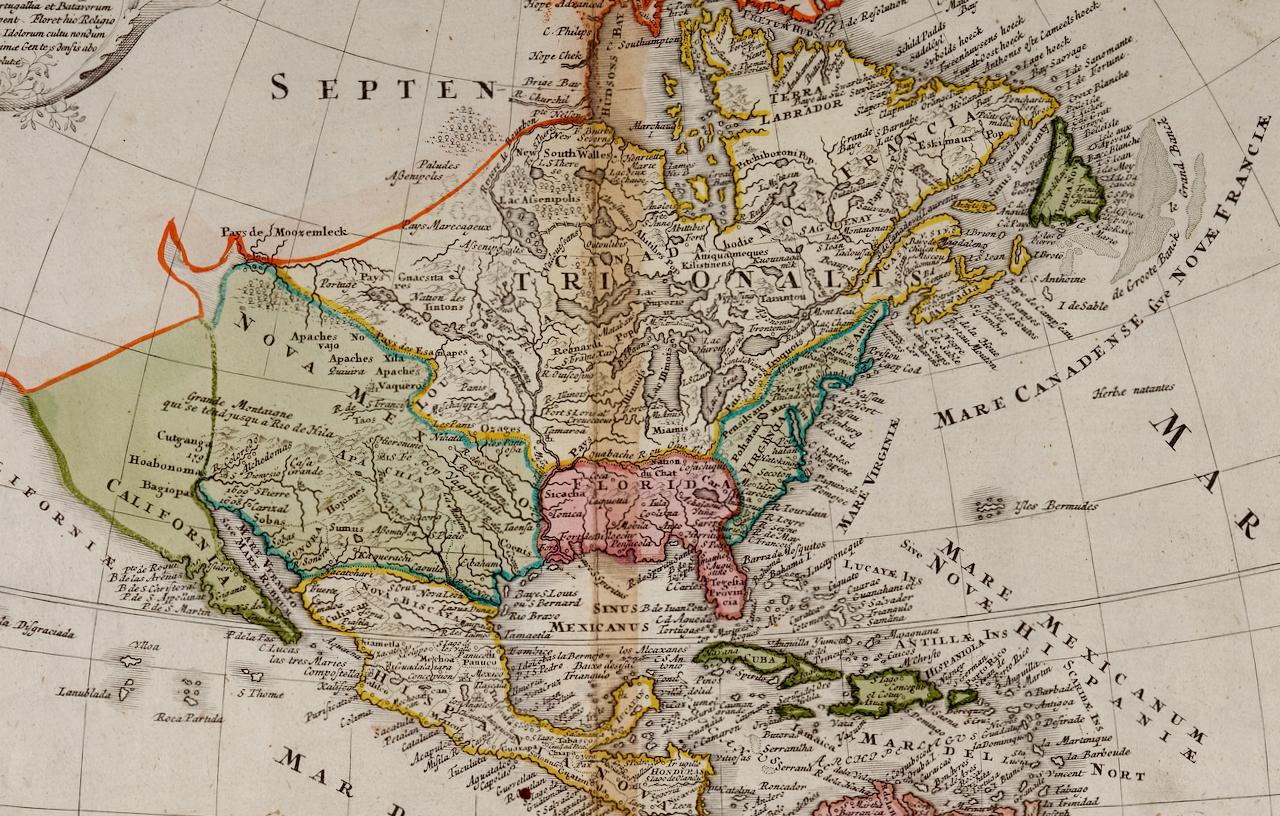 L'Amérique du Nord et du Sud : Une carte du 18ème siècle coloriée à la main par Johann Homann - Maîtres anciens Print par Johann Baptist Homann