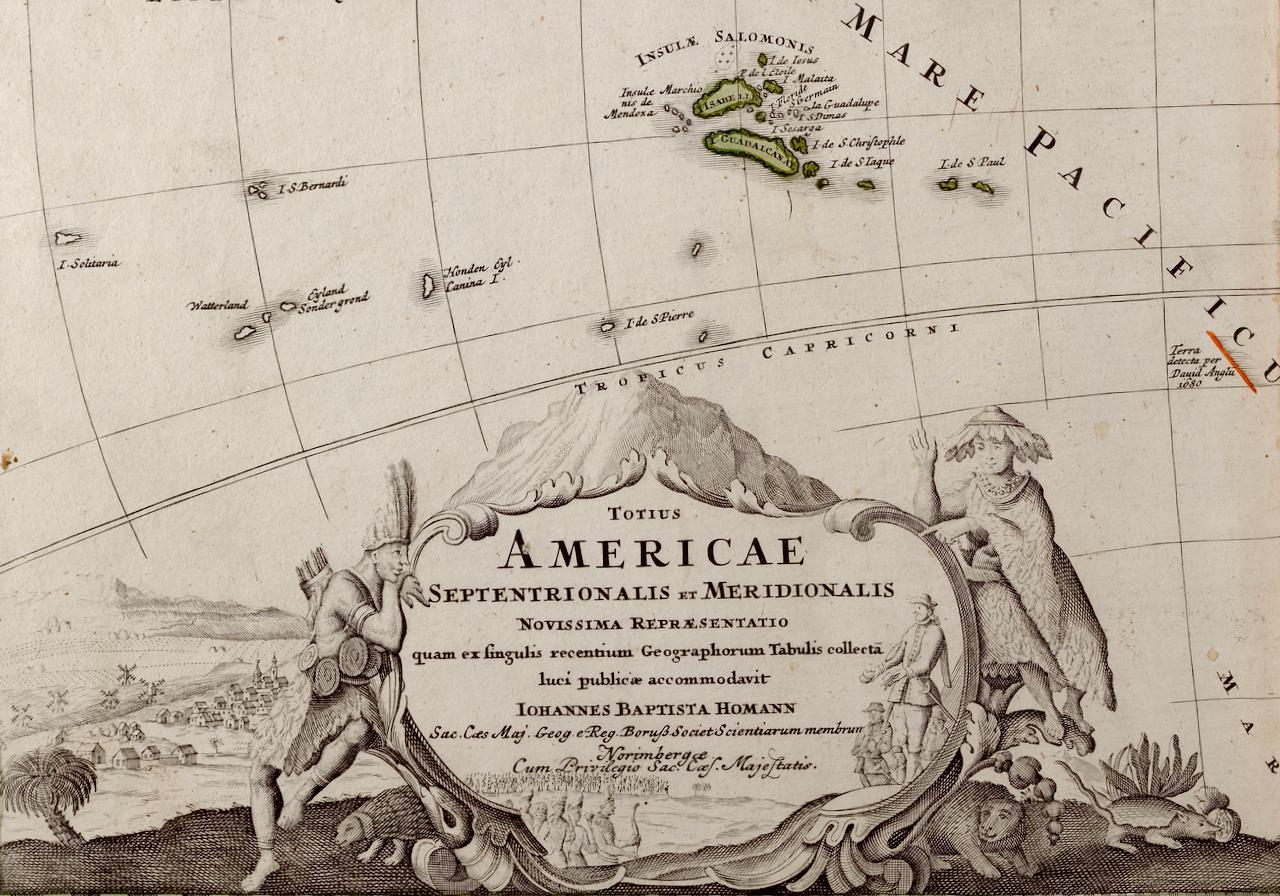 América del Norte y del Sur: Un mapa coloreado a mano del siglo XVIII por Johann Homann en venta 1