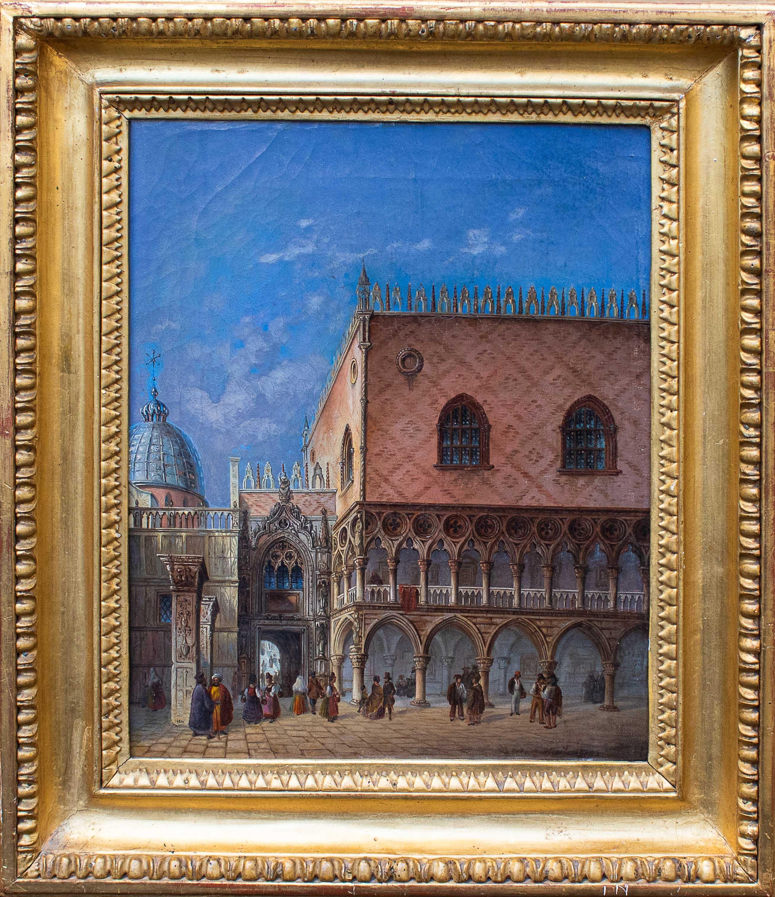 Johann Baptist Kreitmayr (1819 Munich -1879 Ebenda)
View of the Doge's palace in Venice, 1848
Oil on canvas, 35.4 x 28.5 cm - with frame, 47 x 40 cm

The painting under consideration depicts a glimpse of the facade of the Doge's Palace in Venice,
