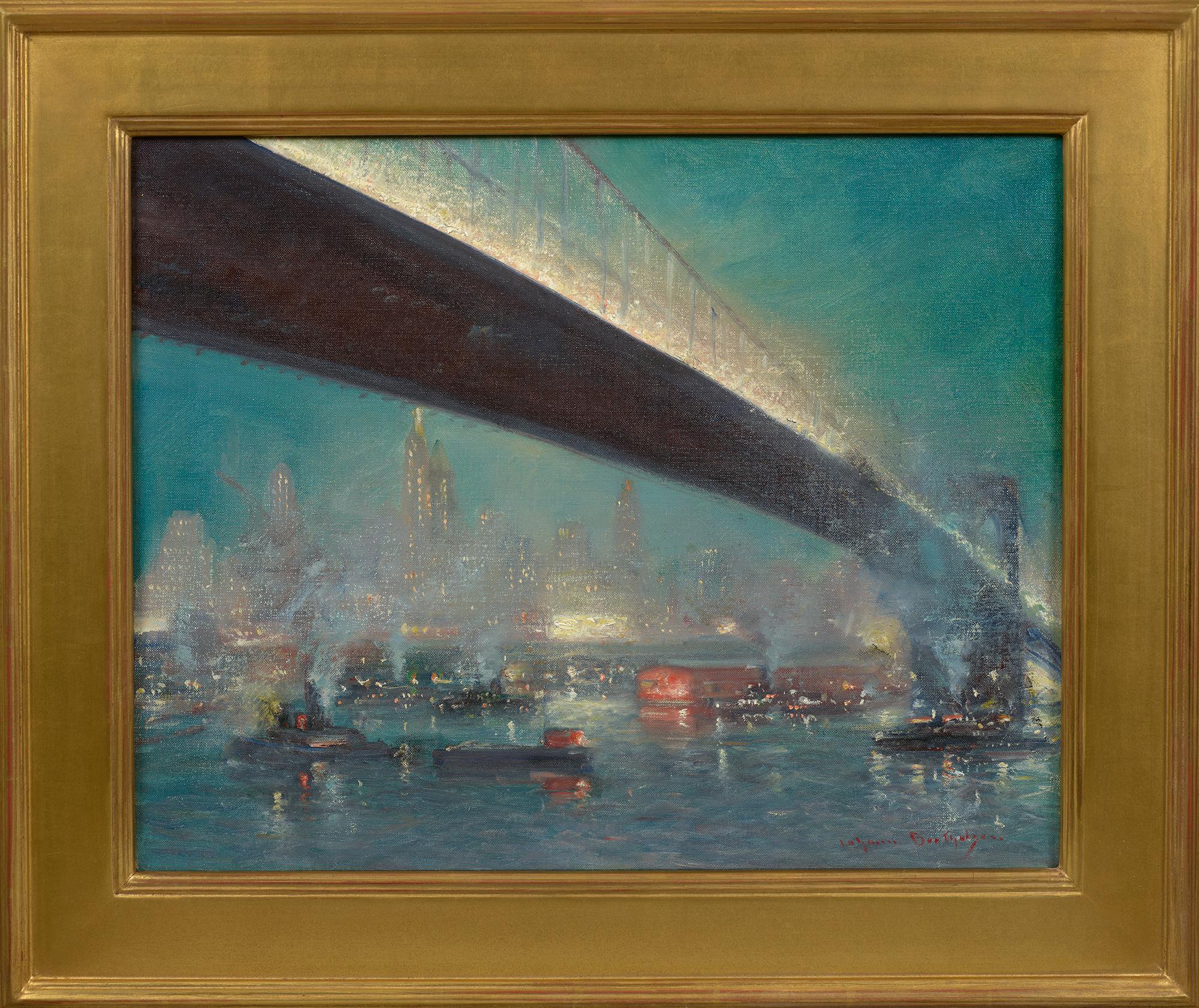 Skyline New York du Brooklyn Navy Yard - Painting de Johann Berthelsen