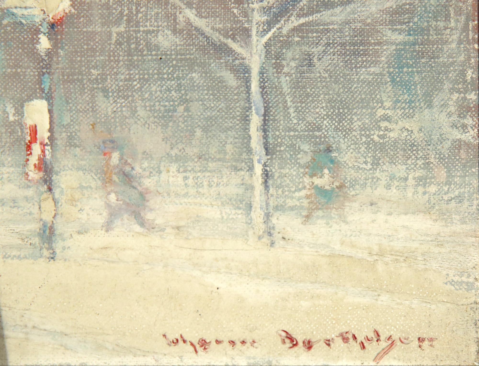 Mid-Century Modern Johann Berthelsen, Manhattan Snow Storm Scene, Oil on Canvas Painting, 1960s For Sale