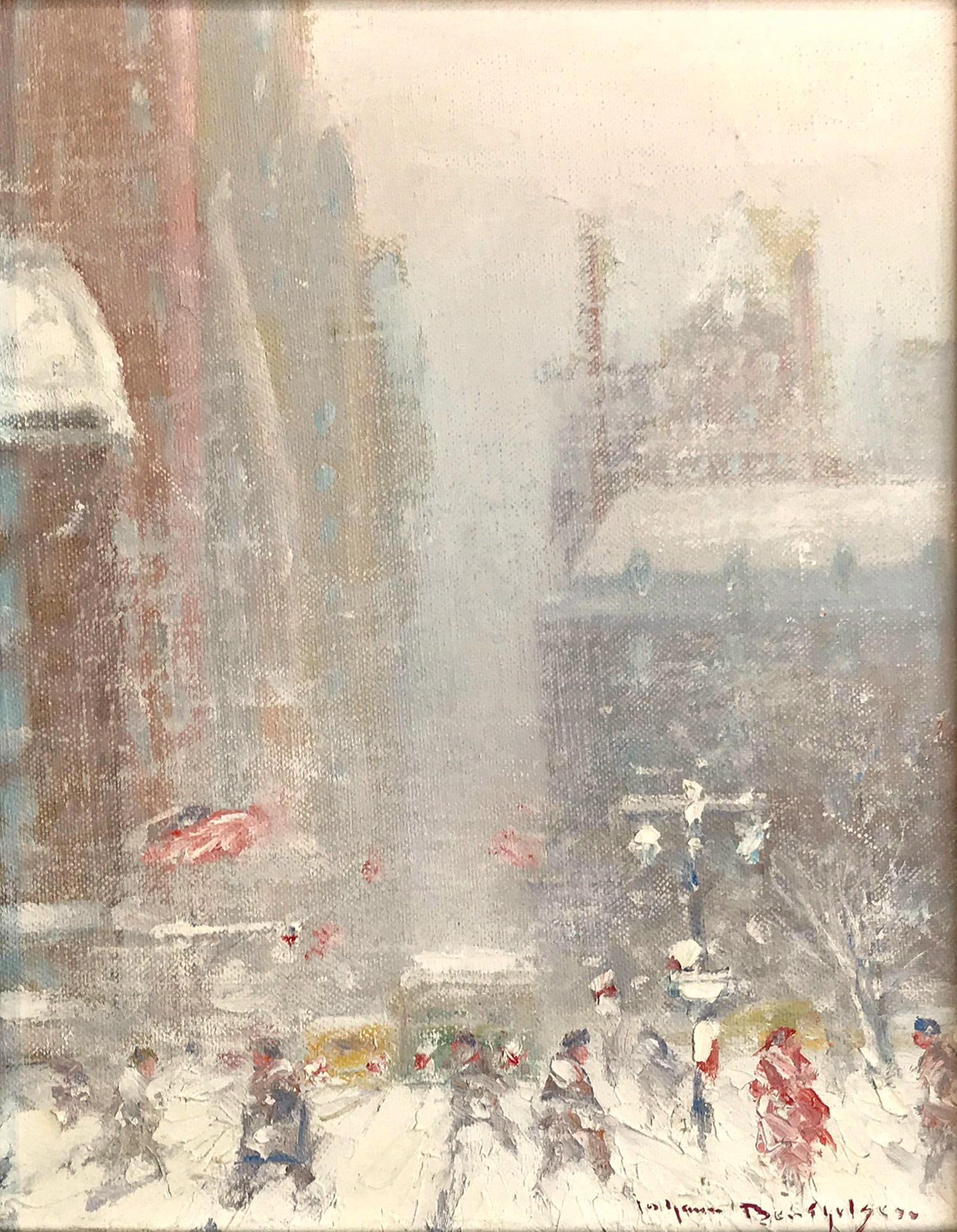 „5th Avenue in Winter“ Impressionistische Winterszene in New York City:: Öl auf Leinwand – Painting von Johann Berthelsen