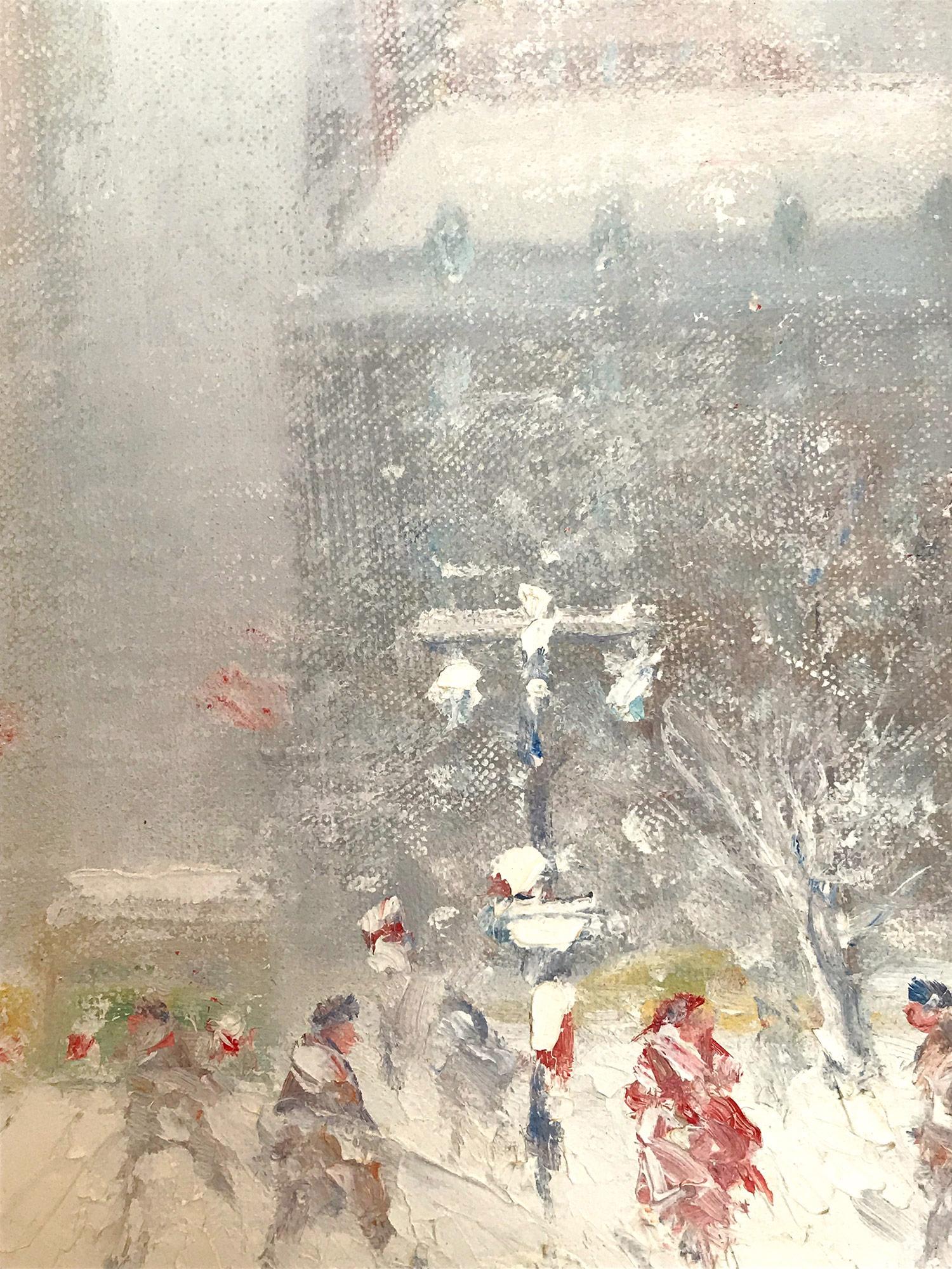„5th Avenue in Winter“ Impressionistische Winterszene in New York City:: Öl auf Leinwand (Amerikanischer Impressionismus), Painting, von Johann Berthelsen