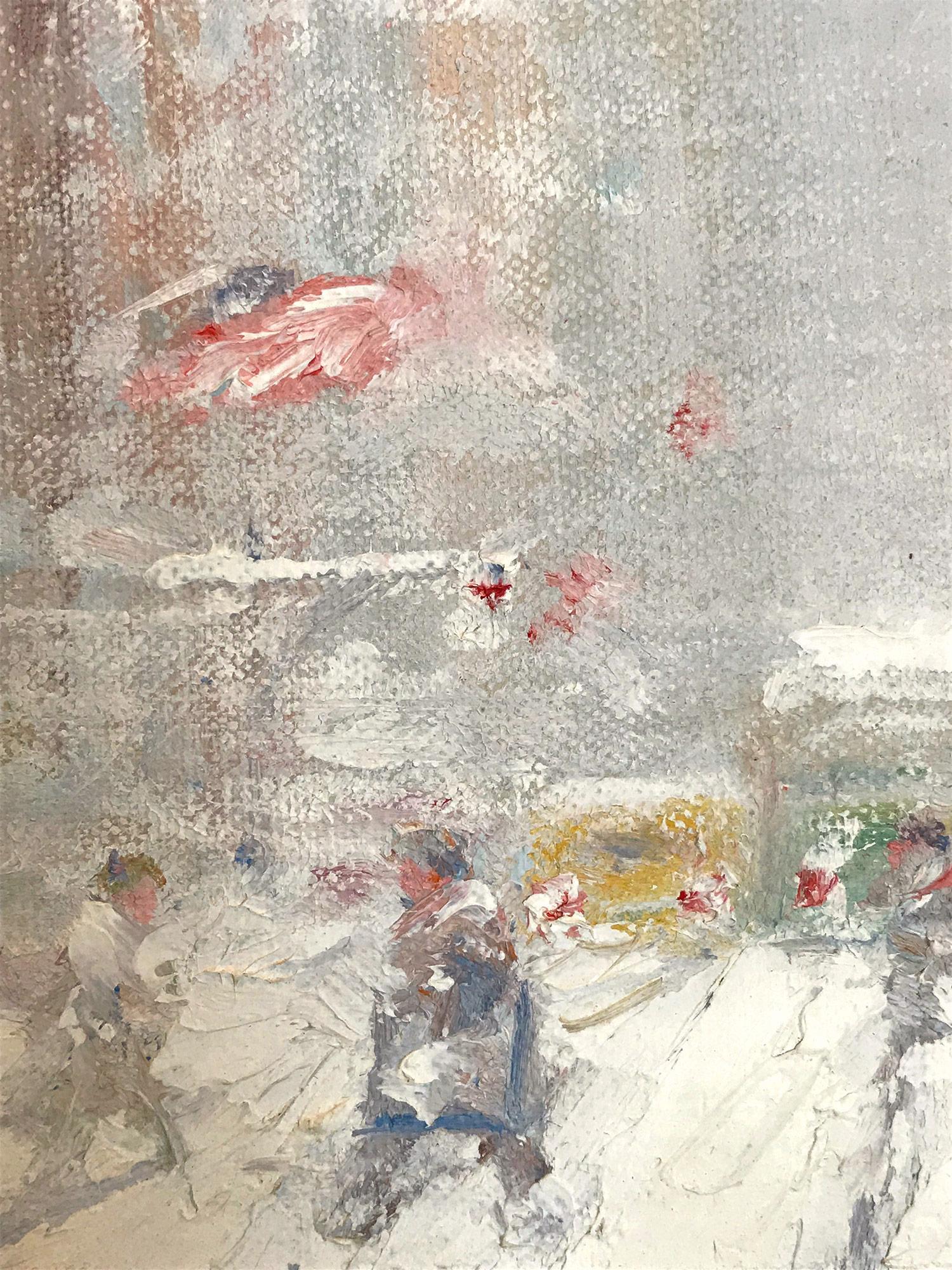 „5th Avenue in Winter“ Impressionistische Winterszene in New York City:: Öl auf Leinwand (Braun), Landscape Painting, von Johann Berthelsen