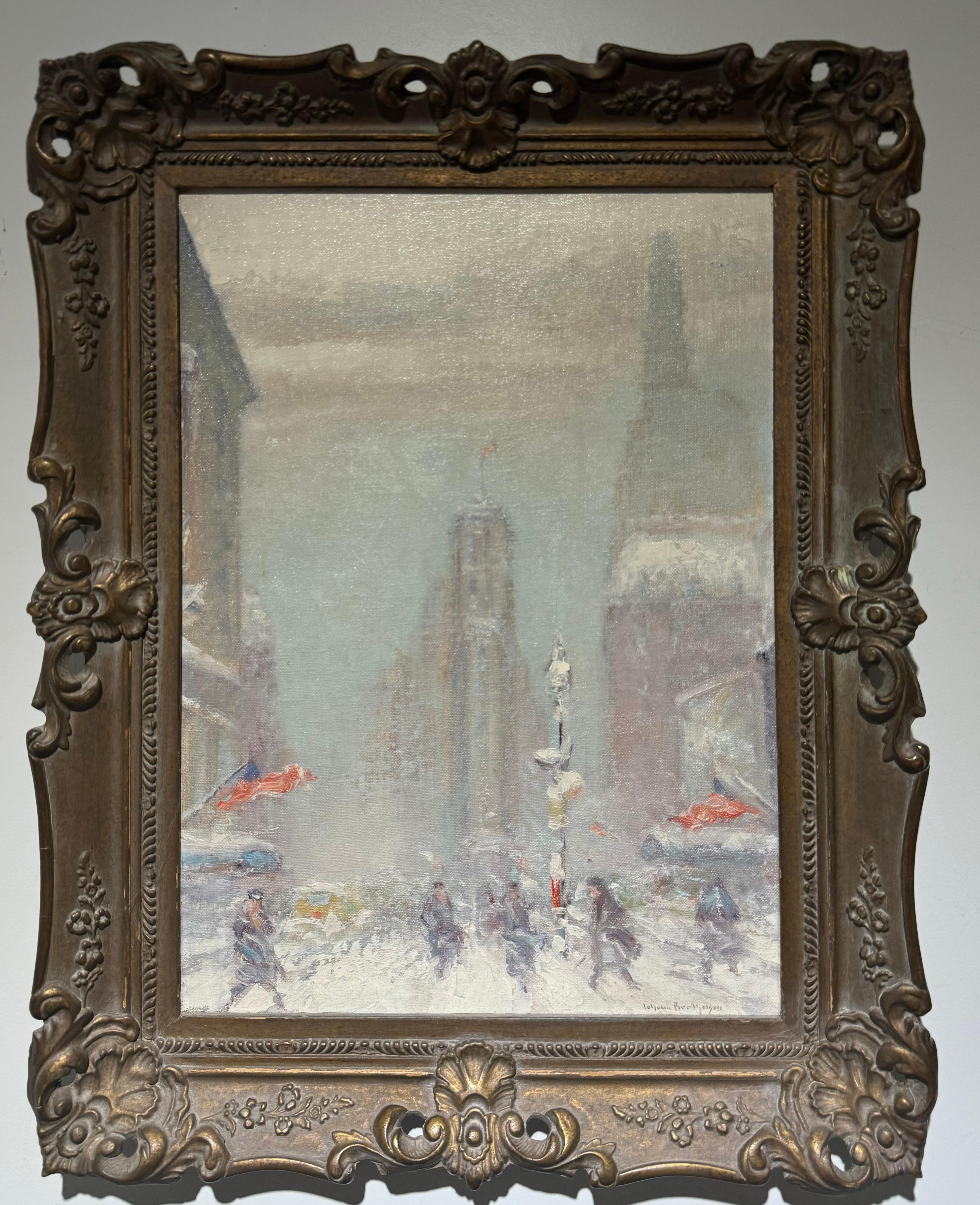 Johann Berthelsen (1883 - 1972) 
Flatiron, Union Square, Broadway
New York City 
Oil on Board
15 x 11inches 
19 X 15 inches with frame
Signed lower right: Johann Berthelsen; 
Original frame 
Painting is very good original condition 

Notice All the