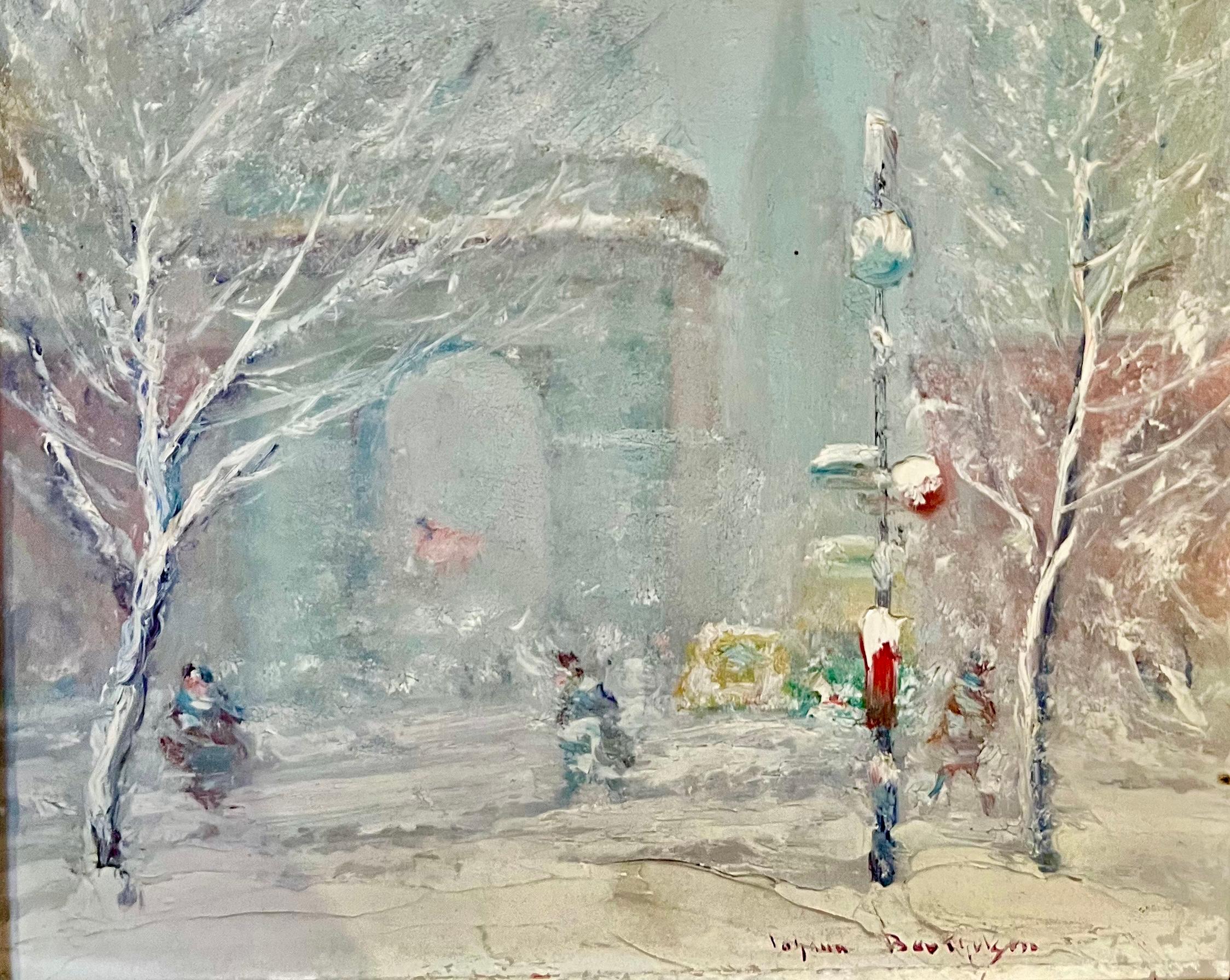 American Impressionist “WASHINGTON SQUARE PARK” with Figures and Cars 2