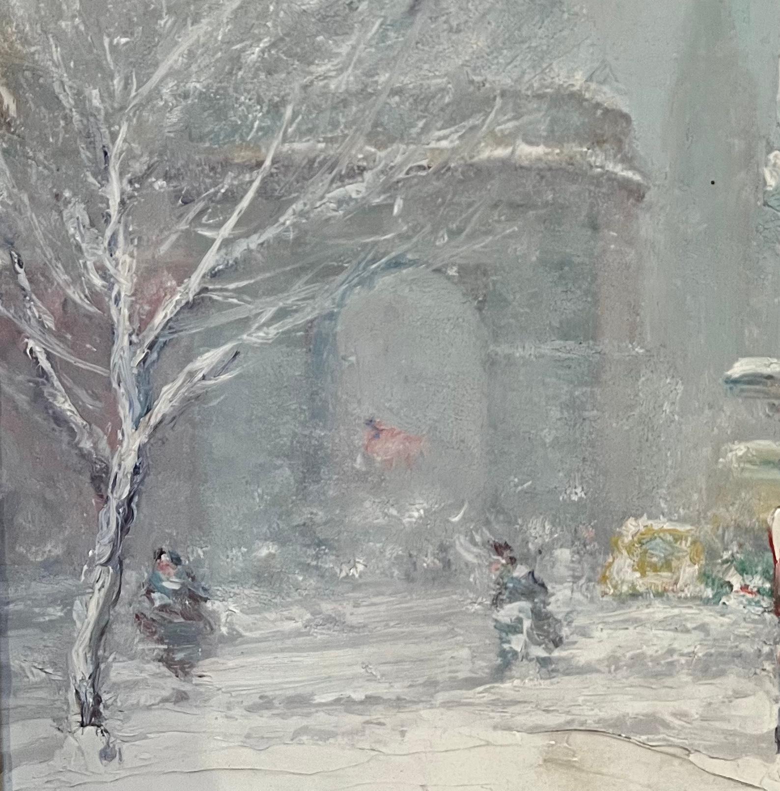 American Impressionist “WASHINGTON SQUARE PARK” with Figures and Cars 4