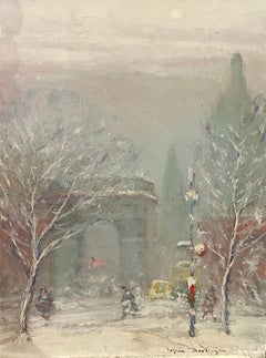American Impressionist “WASHINGTON SQUARE PARK” with Figures and Cars