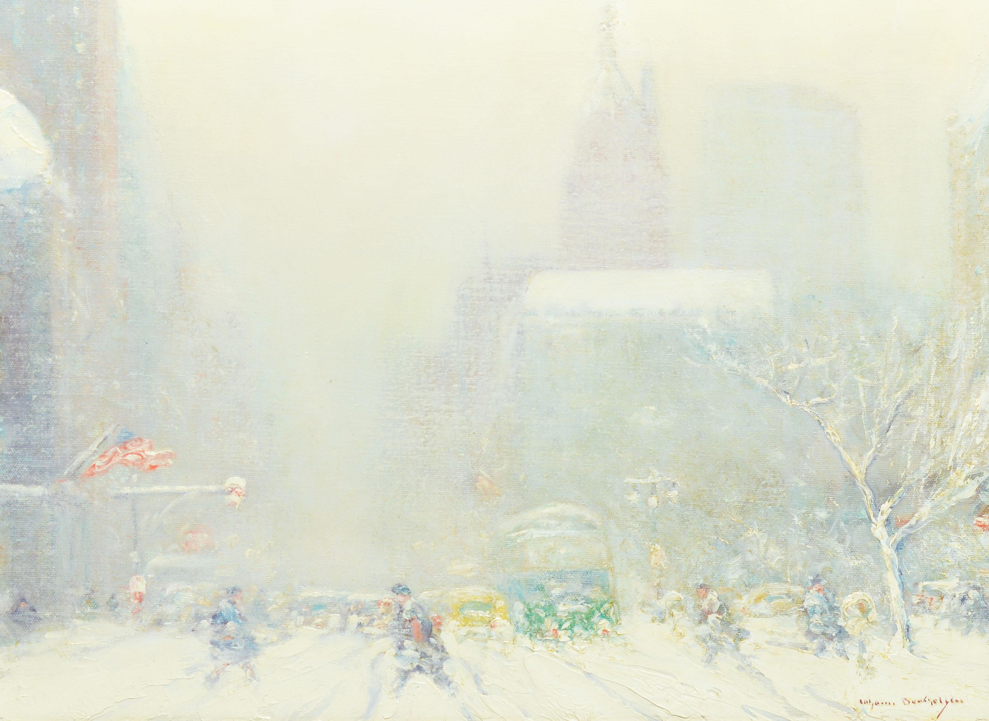 Antique Winter Impressionist Oil Painting of New York City, by Johann Berthelsen 2