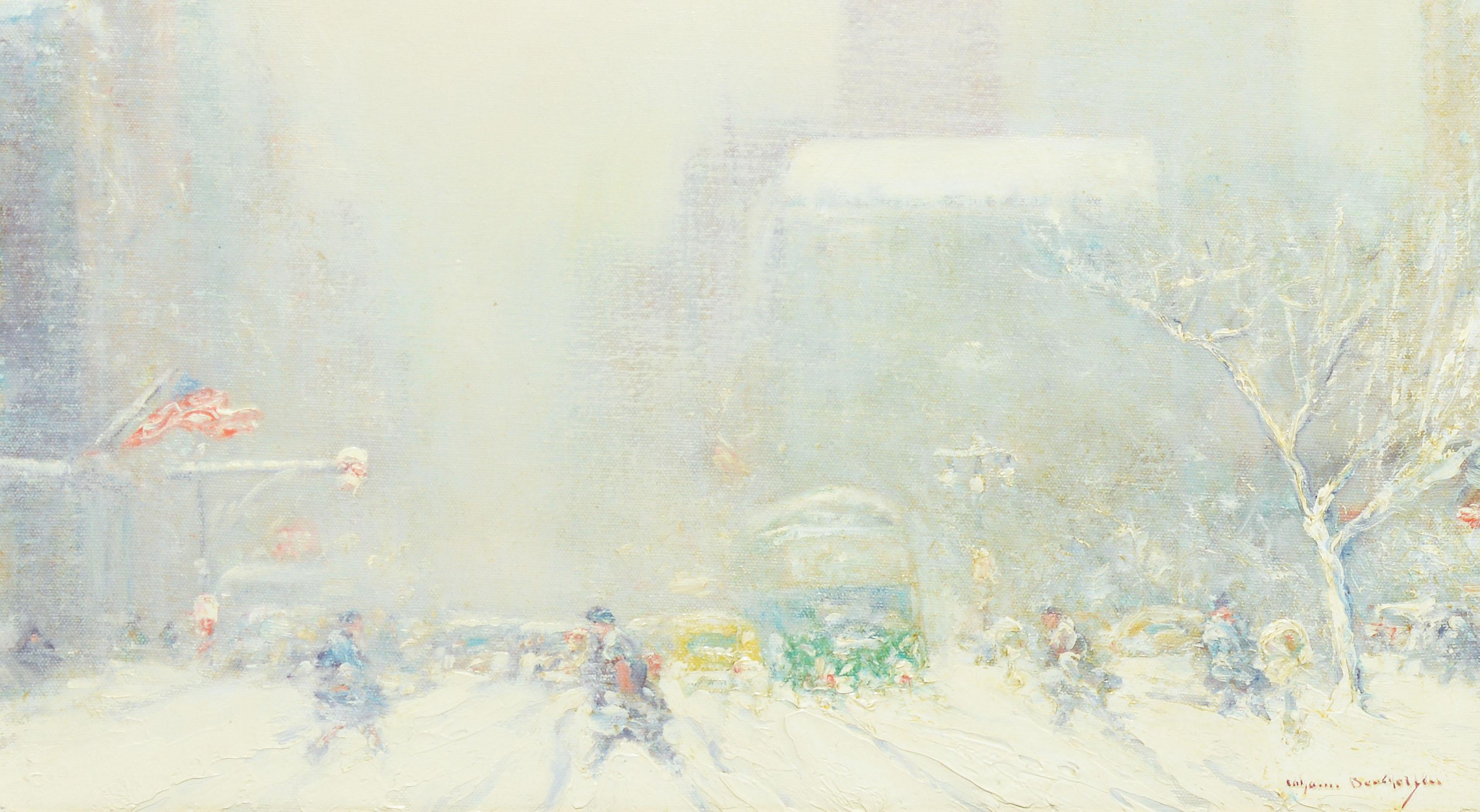 Antique Winter Impressionist Oil Painting of New York City, by Johann Berthelsen 4