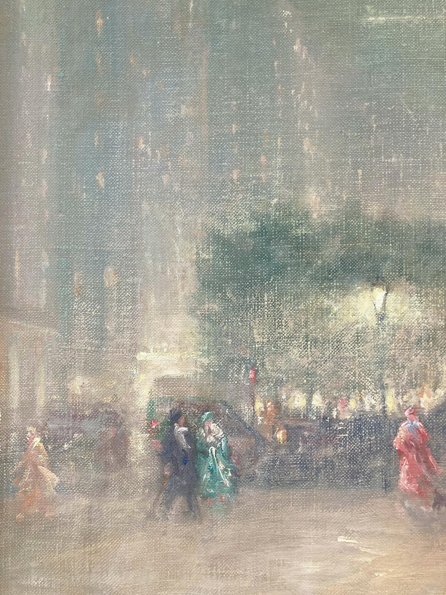 Una joya impresionante y un ejemplo pertinente de las encantadoras escenas neoyorquinas de Berthelsen. Aquí encontramos una escena nocturna con la Fuente Pulitzer en la Grand Army Plaza de la Quinta Avenida mirando al Sur desde la calle 59 de Nueva